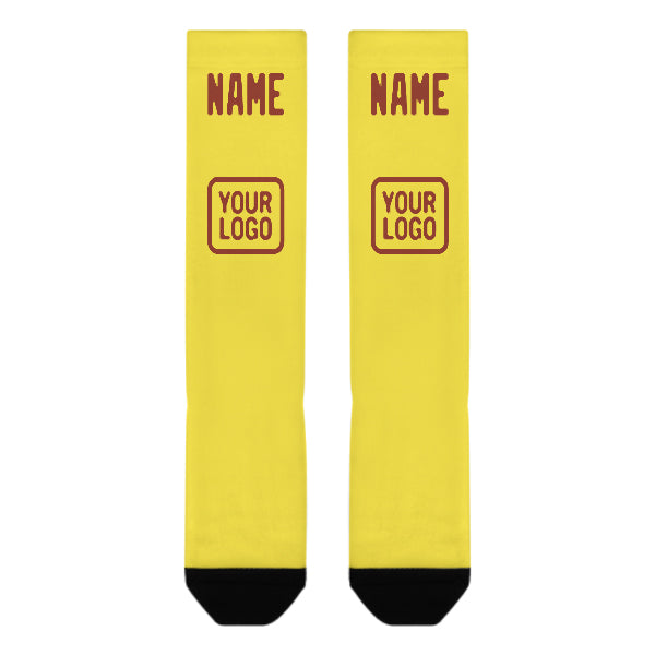 Custom Light Yellow Coral Red Knee-High Sock