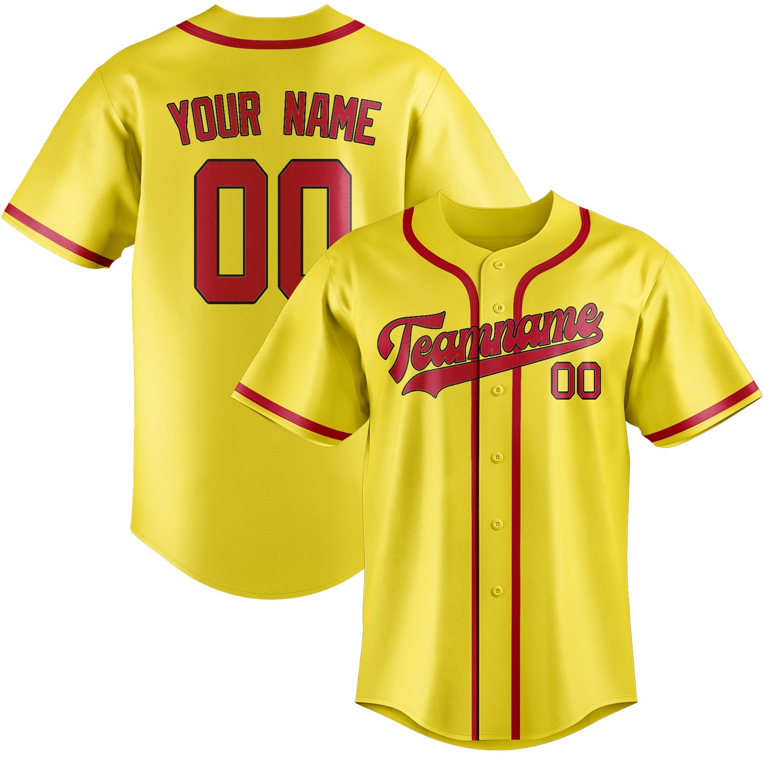 Custom Light Yellow Red Baseball Jersey