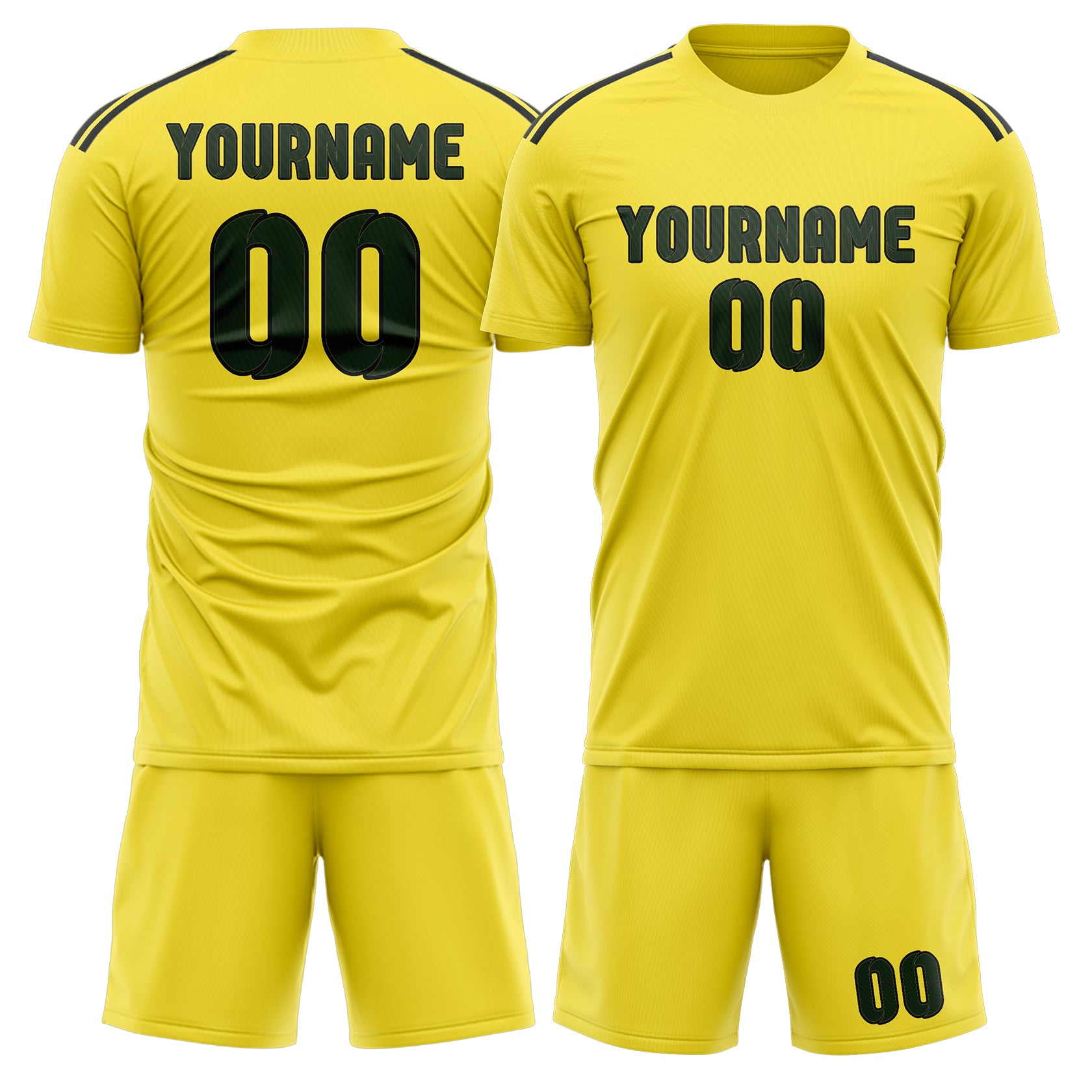 Custom Light Yellow Dark Green Soccer Set