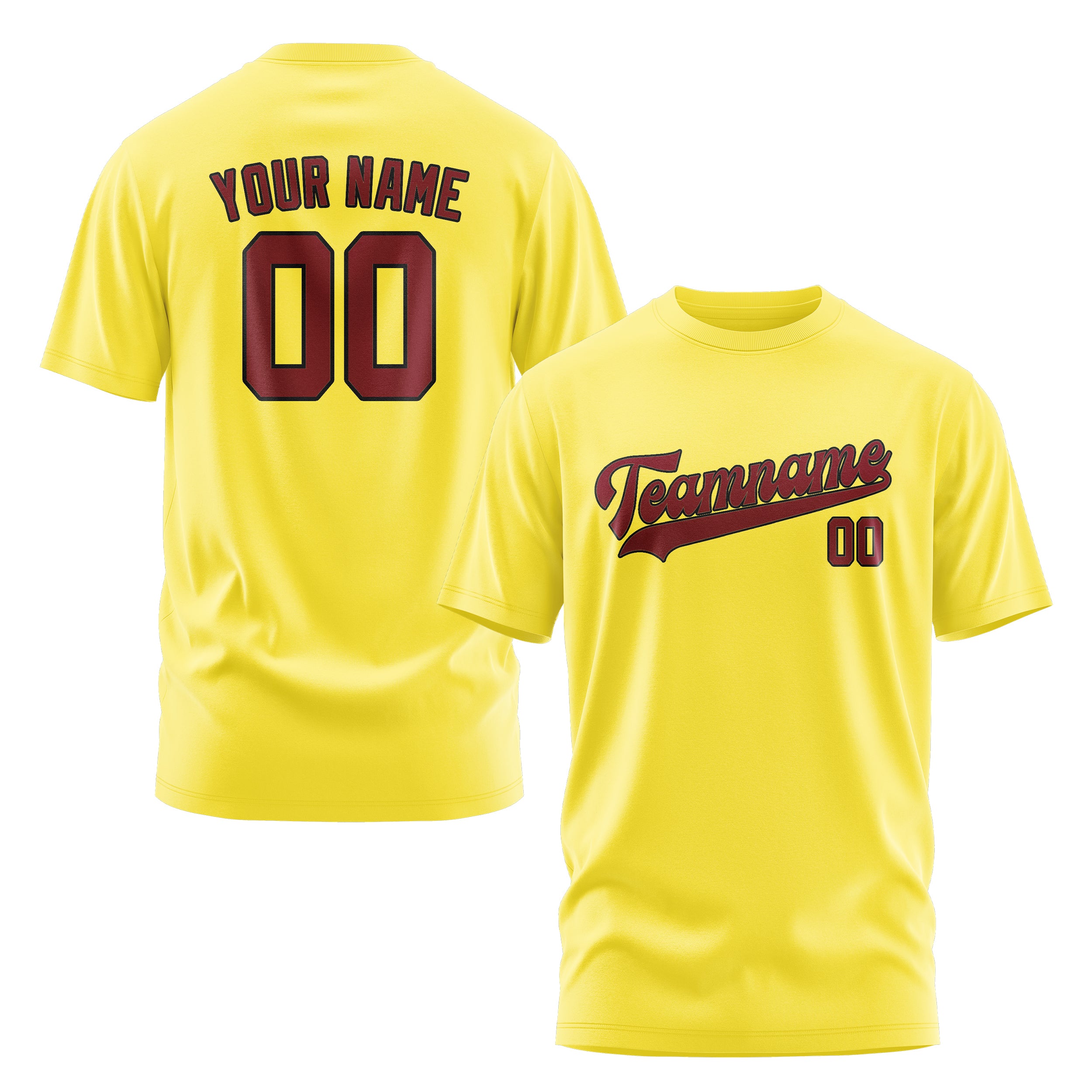 Custom Light Yellow Crimson Red T-Shirt