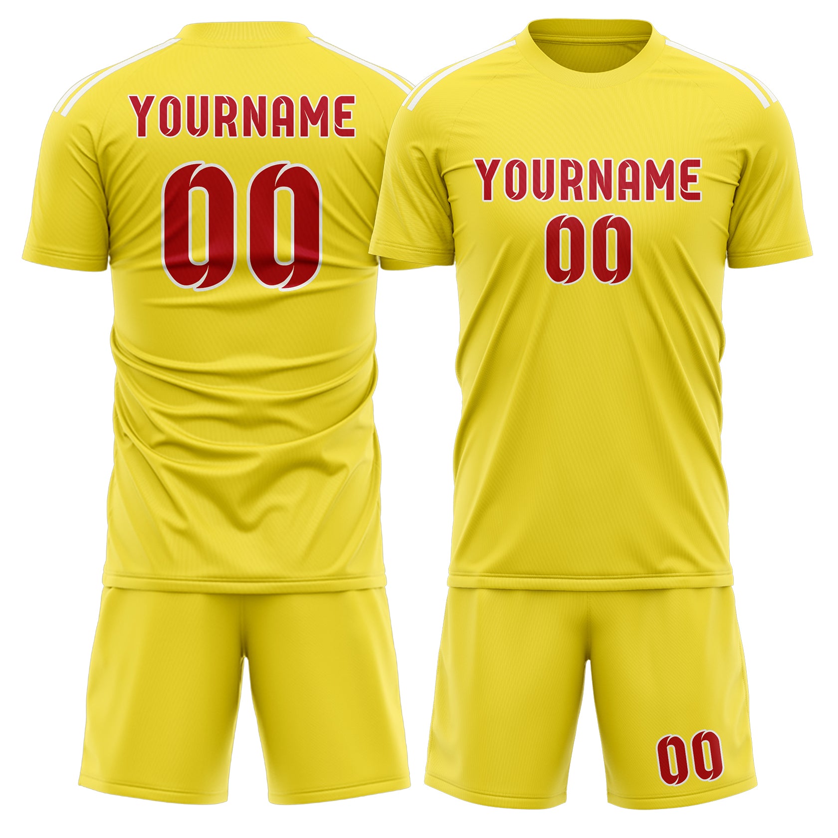 Custom Light Yellow Red Soccer Set