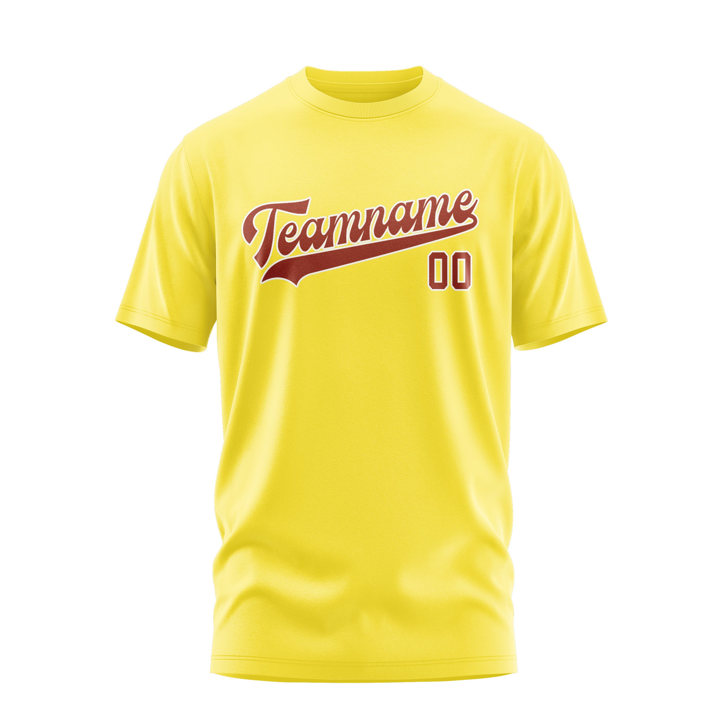 Custom Light Yellow Coral Red T-Shirt