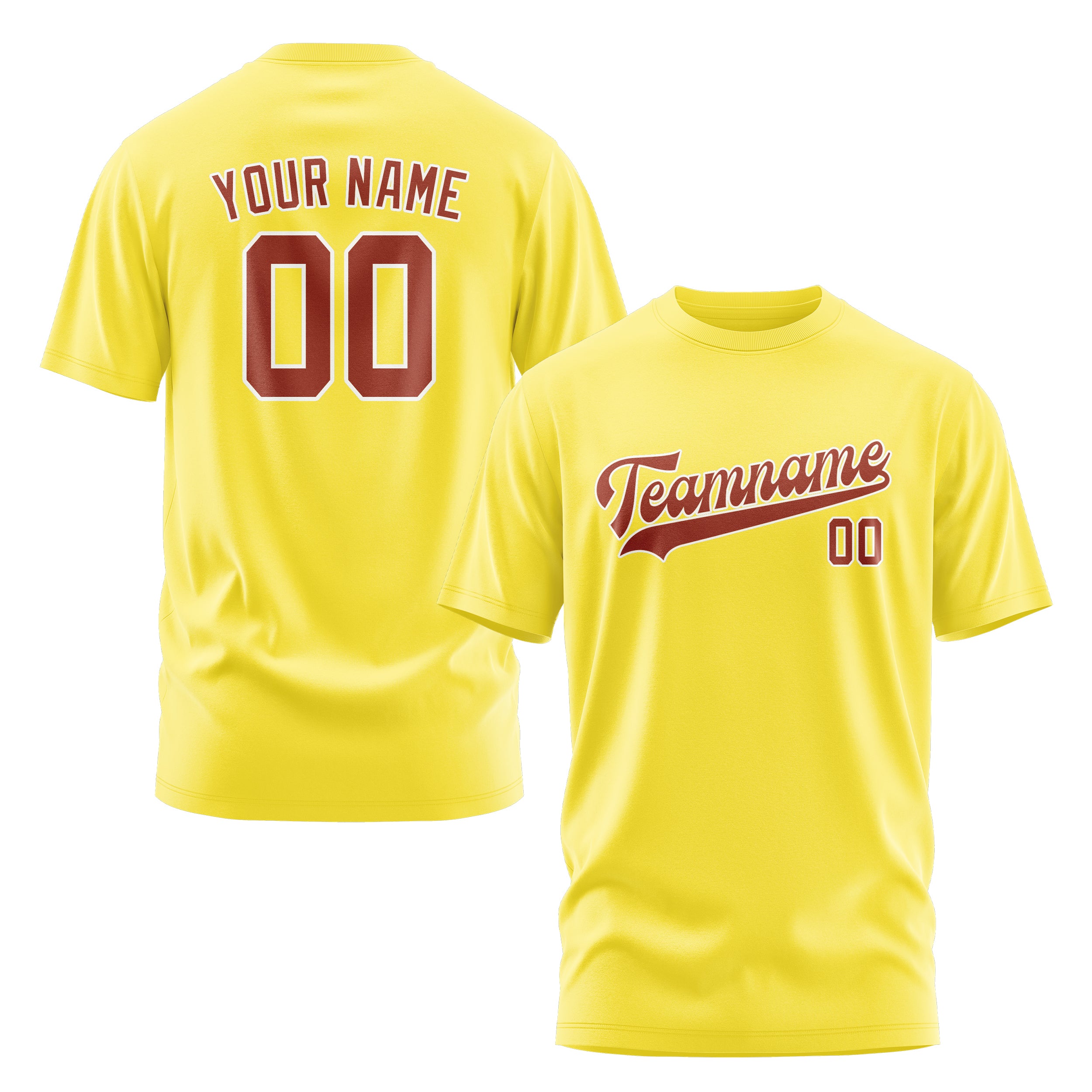 Custom Light Yellow Coral Red T-Shirt