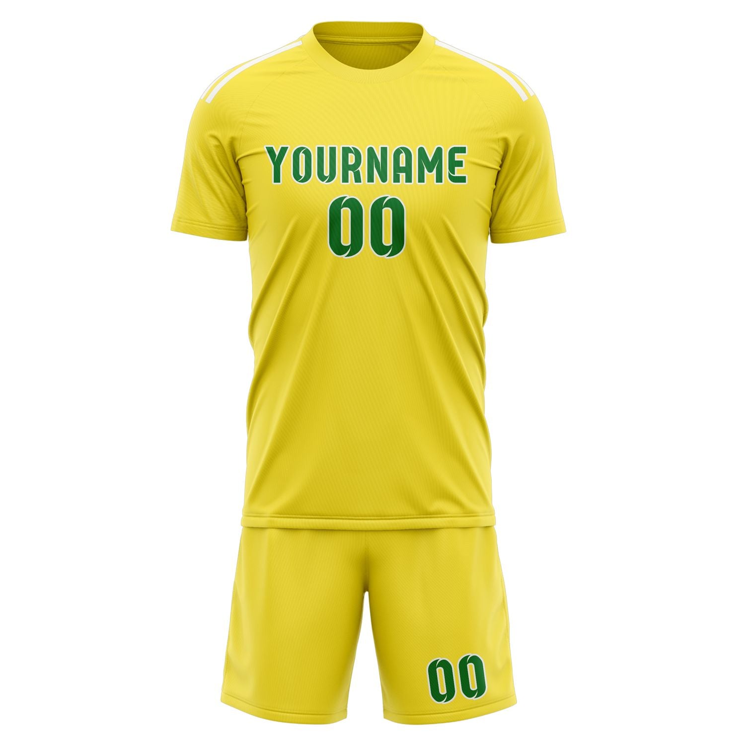 Custom Light Yellow Emerald Green Soccer Set