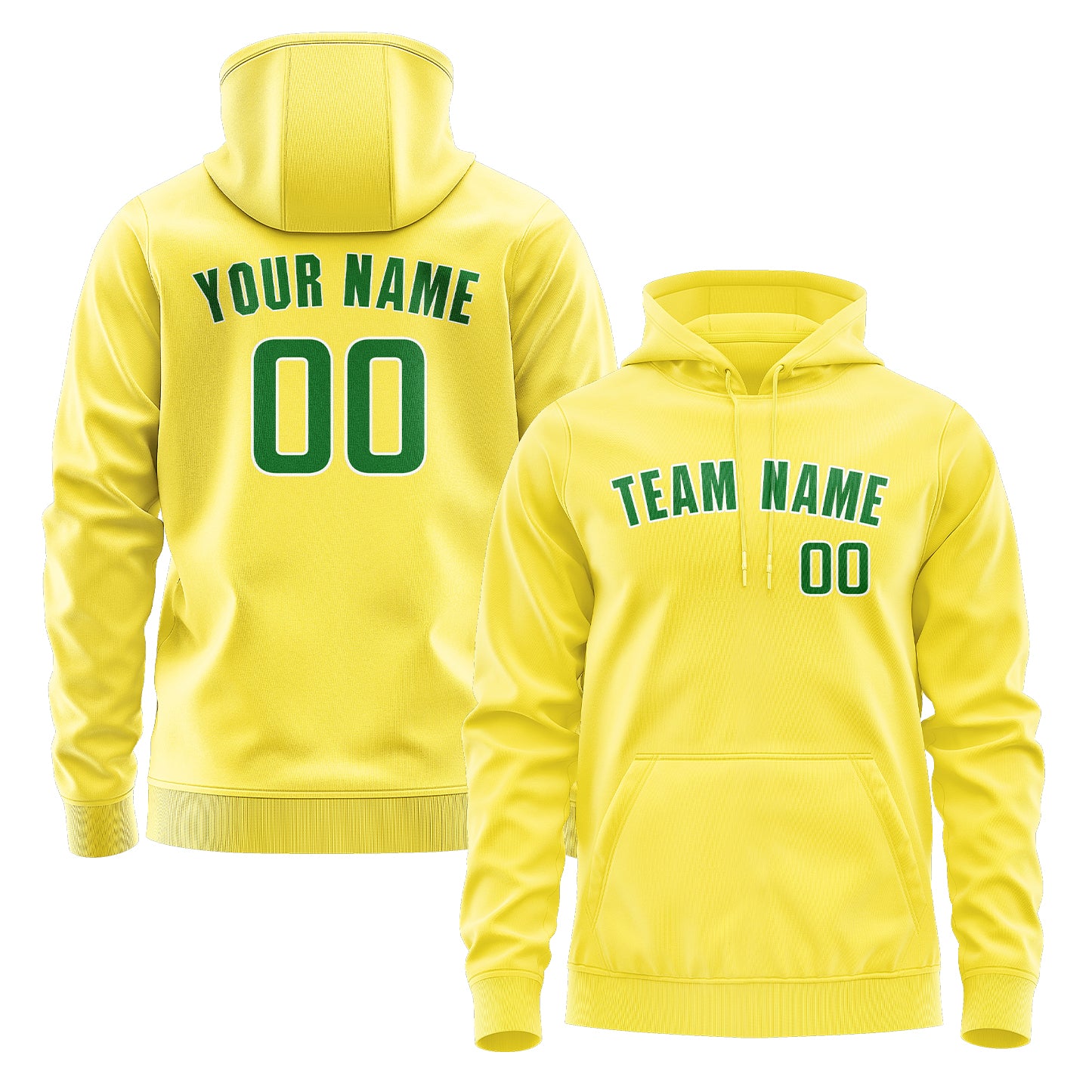 Custom Light Yellow Emerald Green Hoodie
