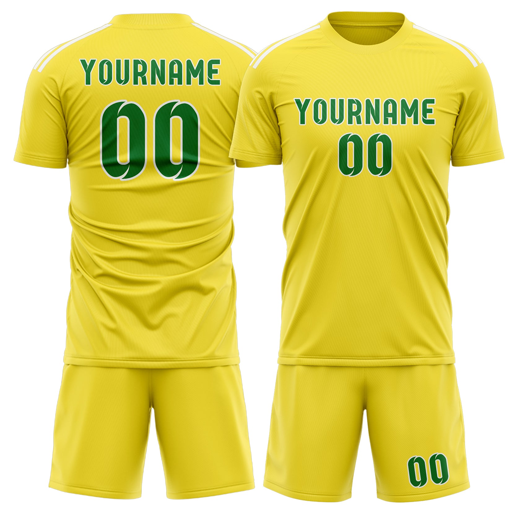 Custom Light Yellow Emerald Green Soccer Set