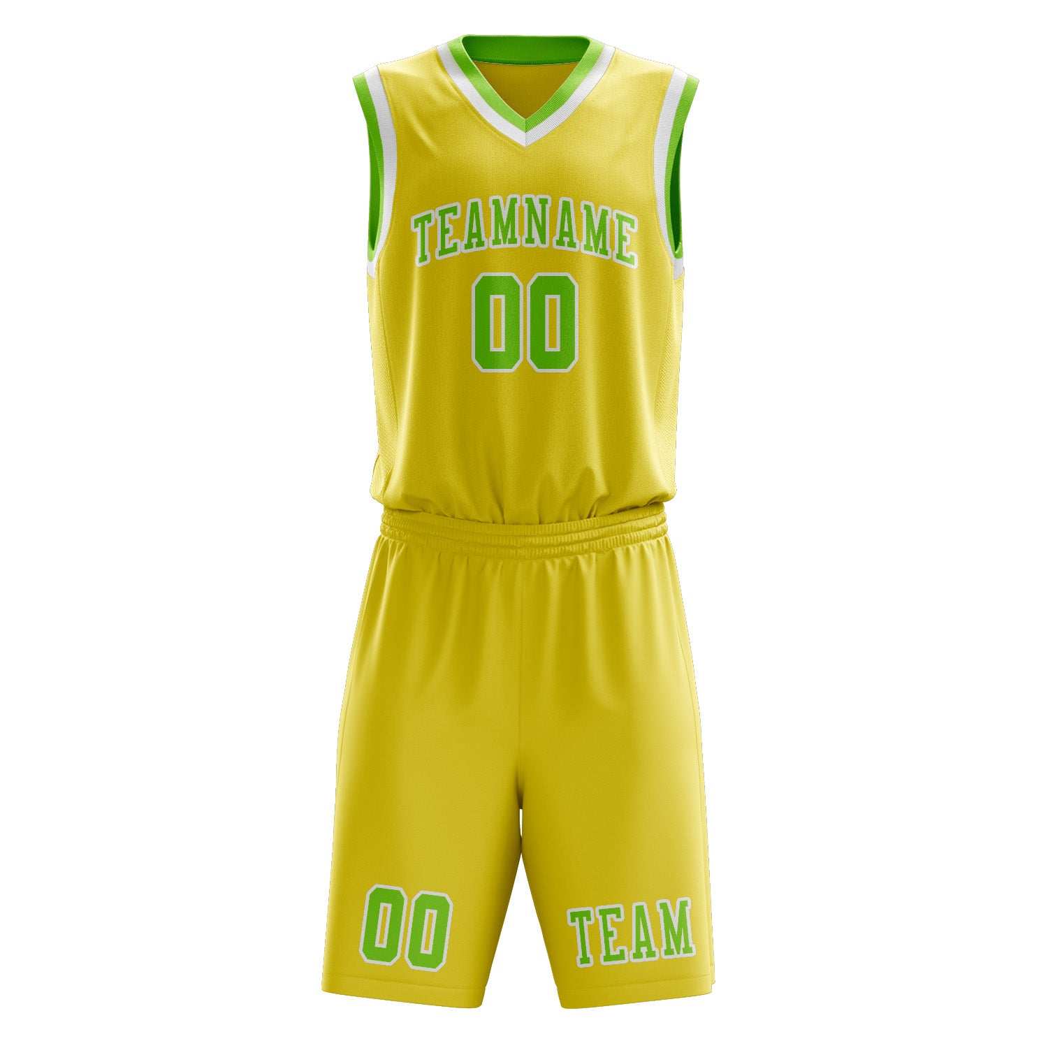 Custom Light Yellow Emerald Green Basketball Set