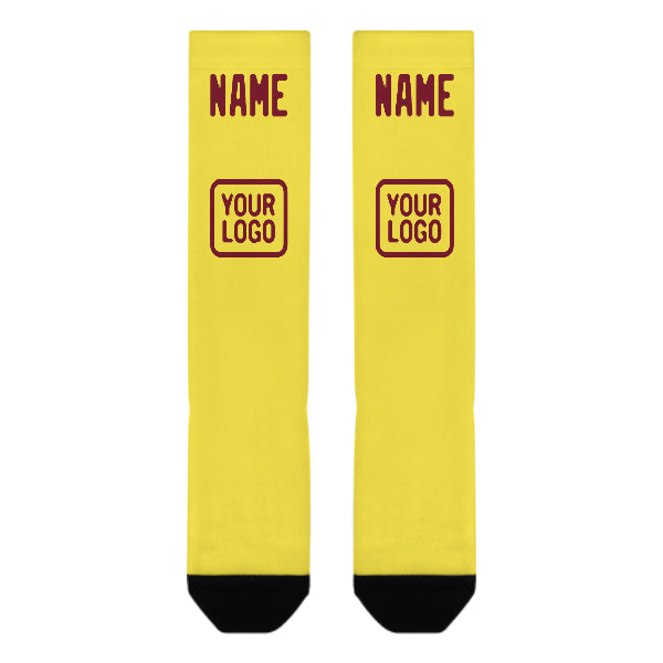 Custom Light Yellow Crimson Red Knee-High Sock