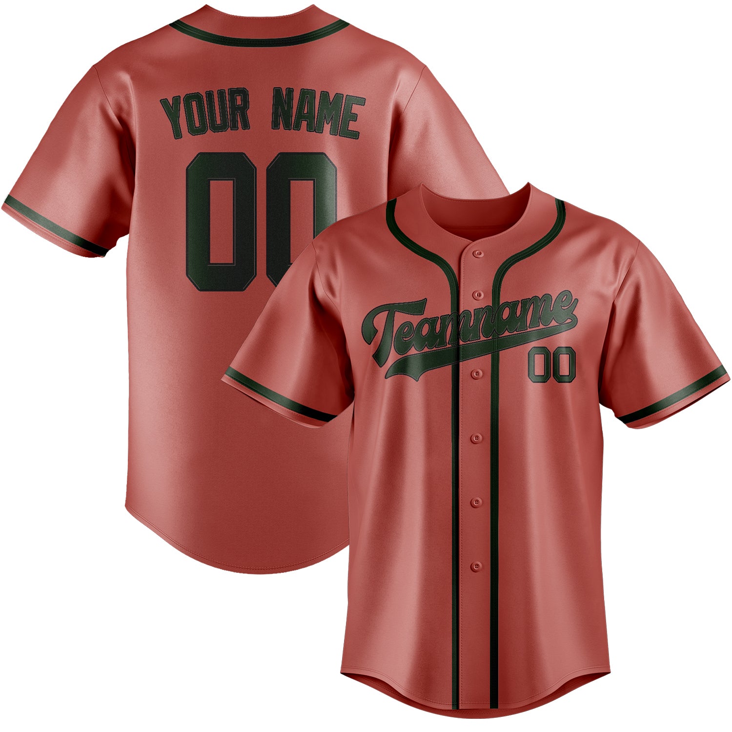 Custom Copper Rose Dark Green Baseball Jersey