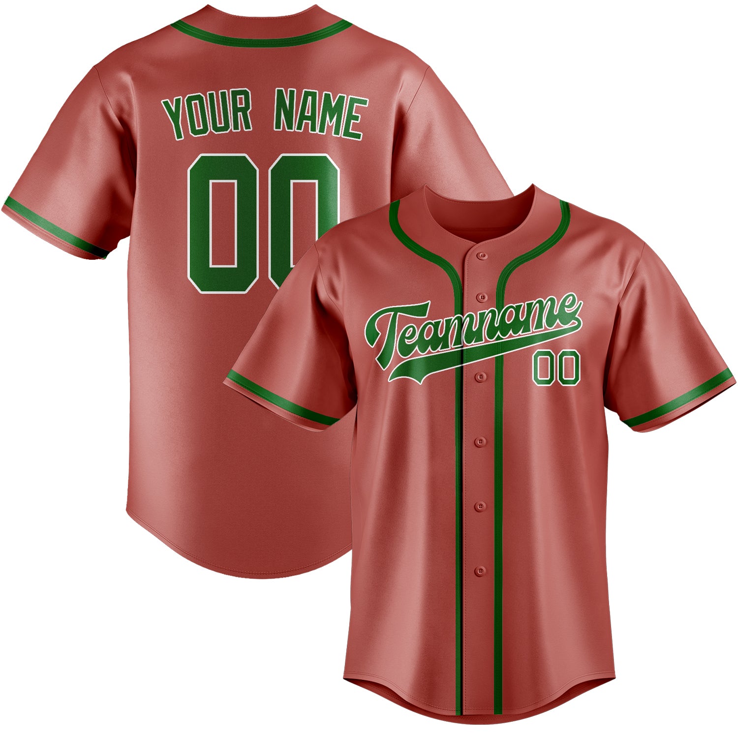 Custom Copper Rose Emerald Green Baseball Jersey