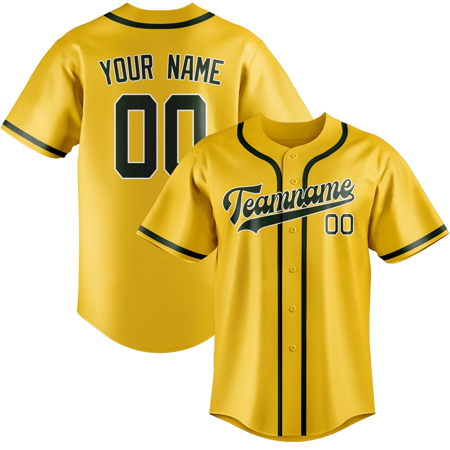 Custom Gold Dark Green Baseball Jersey