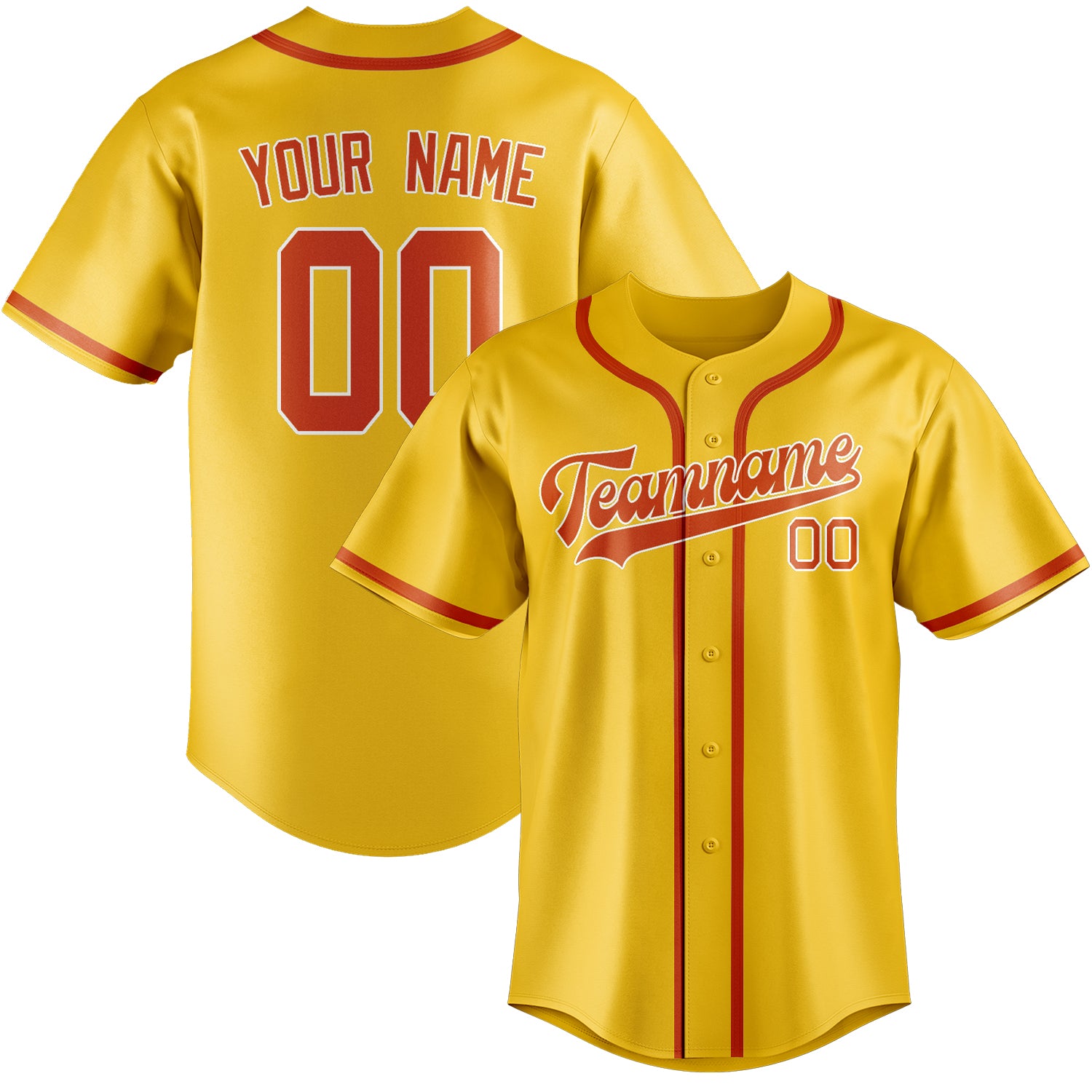 Custom Gold Orange Red Baseball Jersey