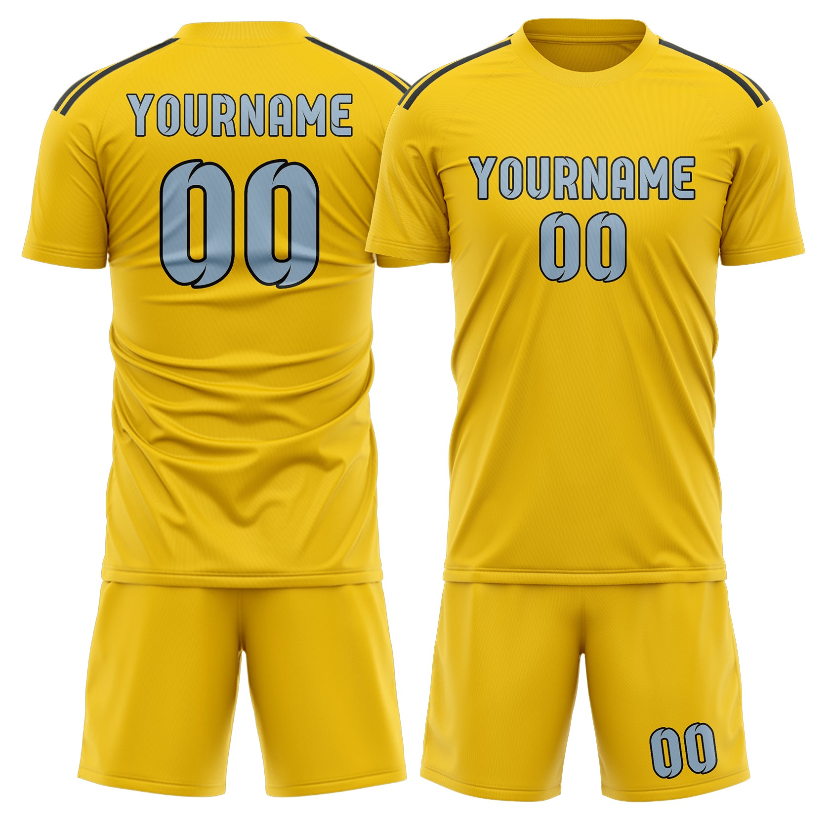 Custom Gold Light Blue Soccer Set