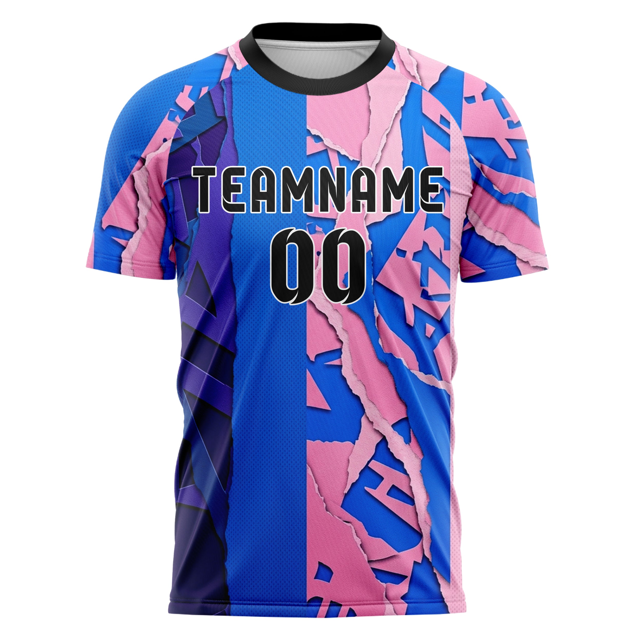 Violet Blue Pink Gradient Collage Paper Rupture Custom Soccer Jersey