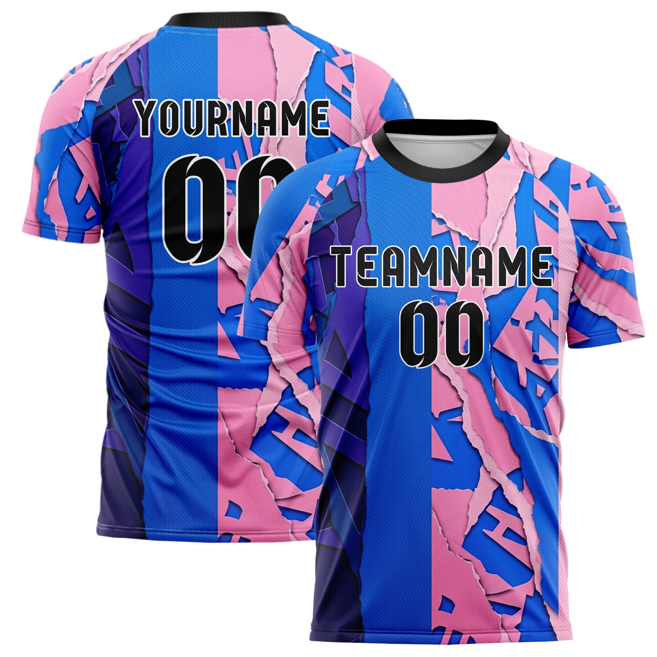 Violet Blue Pink Gradient Collage Paper Rupture Custom Soccer Jersey