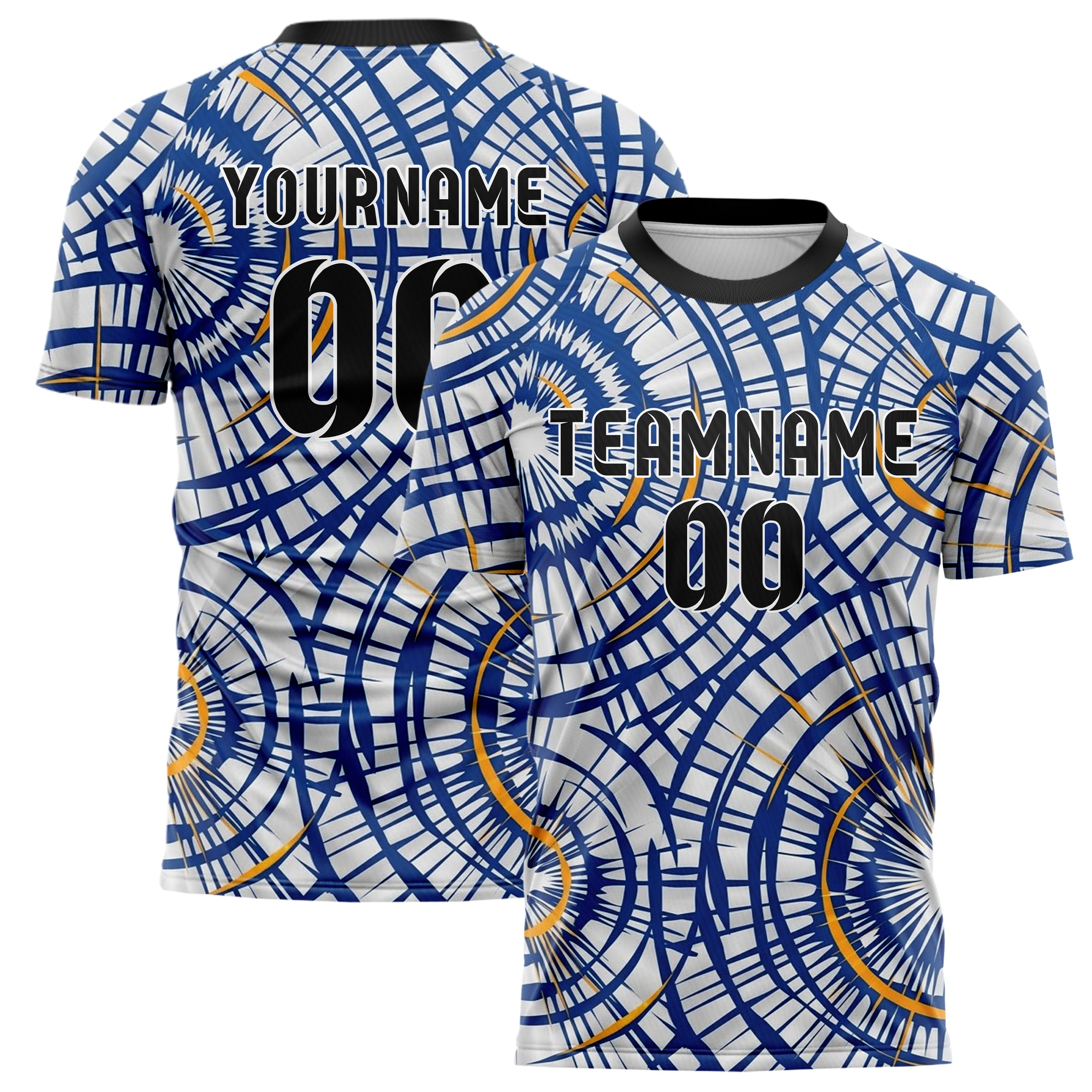 White Cobalt Amber Tiedye Interference Rings Custom Soccer Jersey