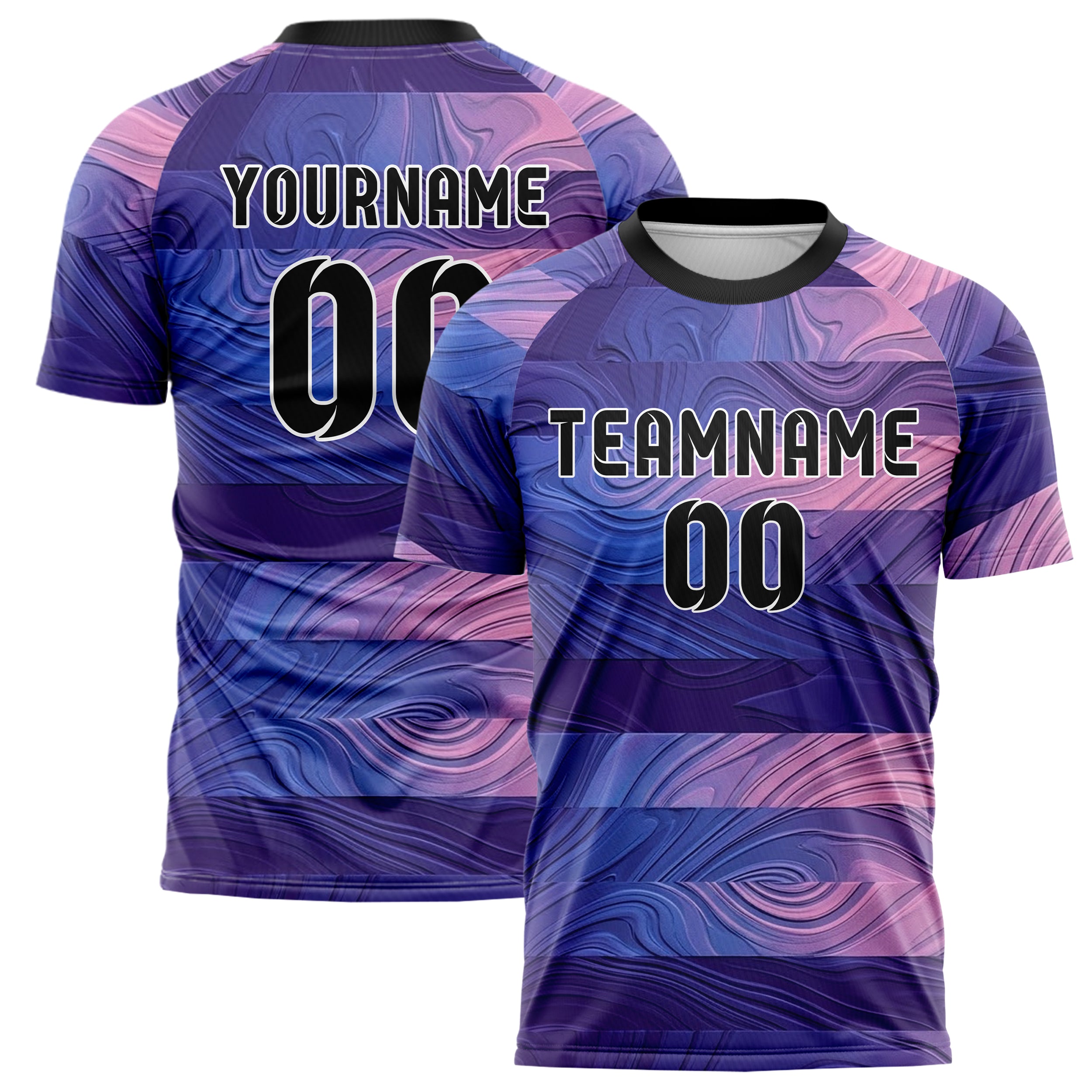 Violet Blue Pink Gradient Marbled Fluid Contour Custom Soccer Jersey