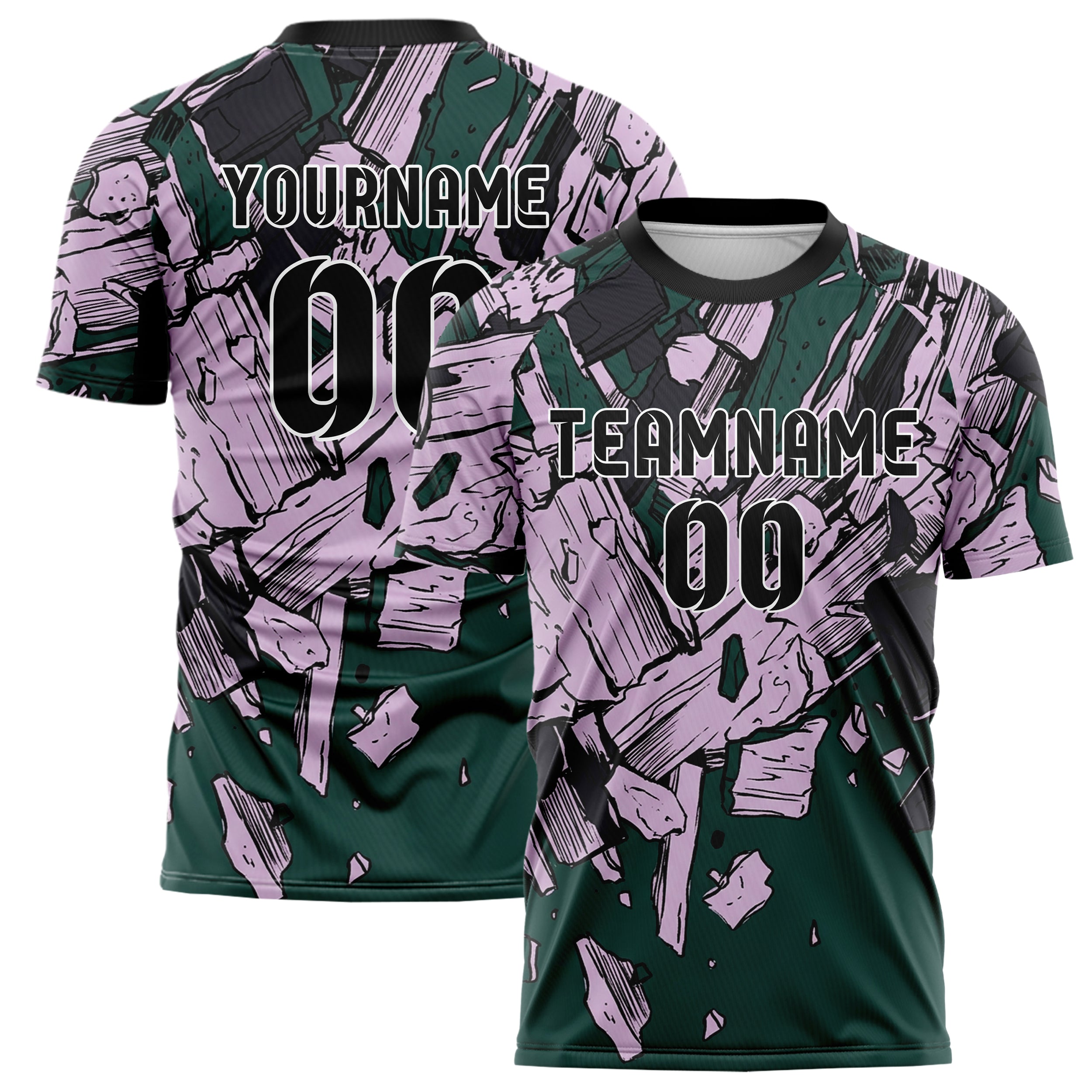 Emerald Lilac Black Oil Impasto Shards Custom Soccer Jersey