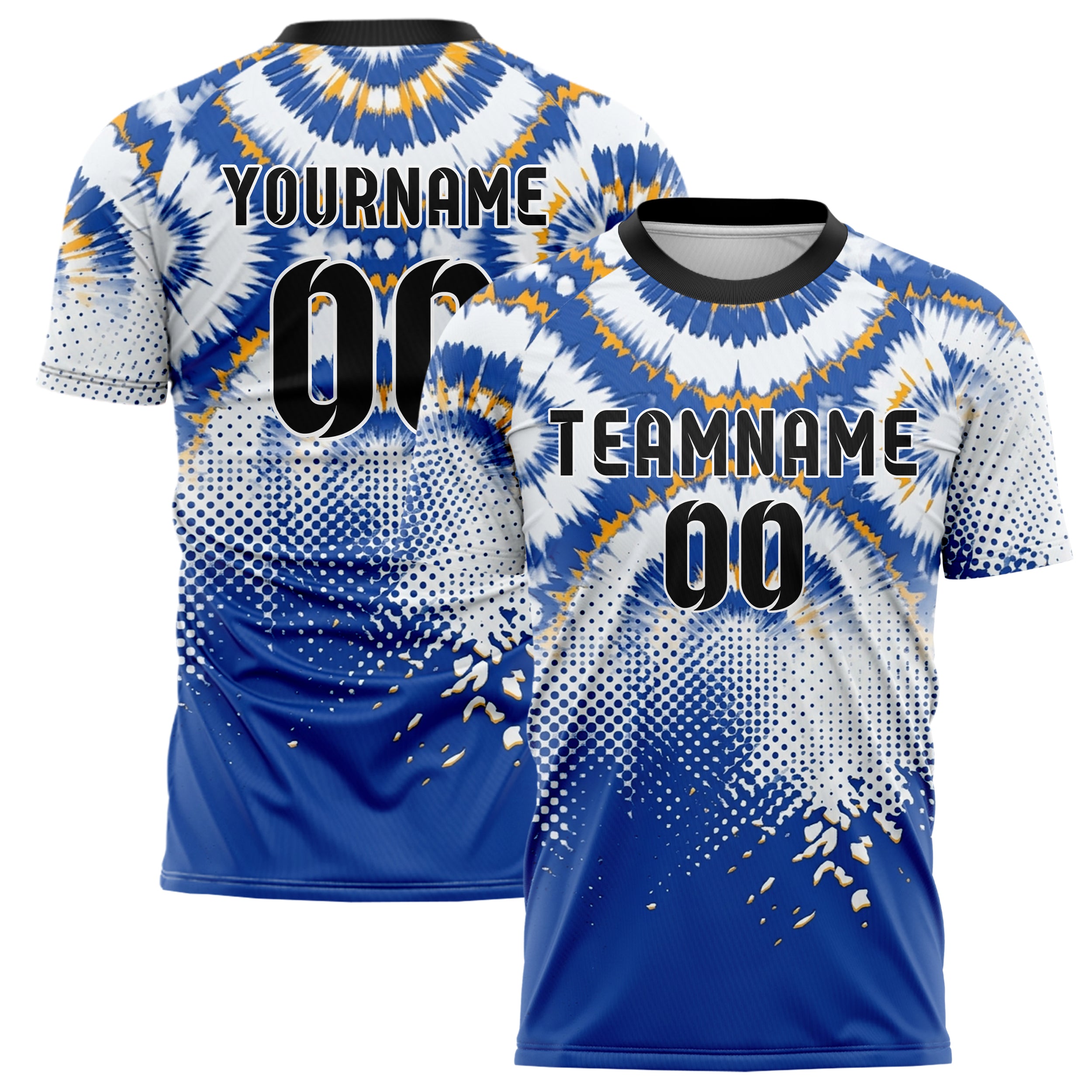 White Cobalt Amber Tiedye Interference Rings Custom Soccer Jersey