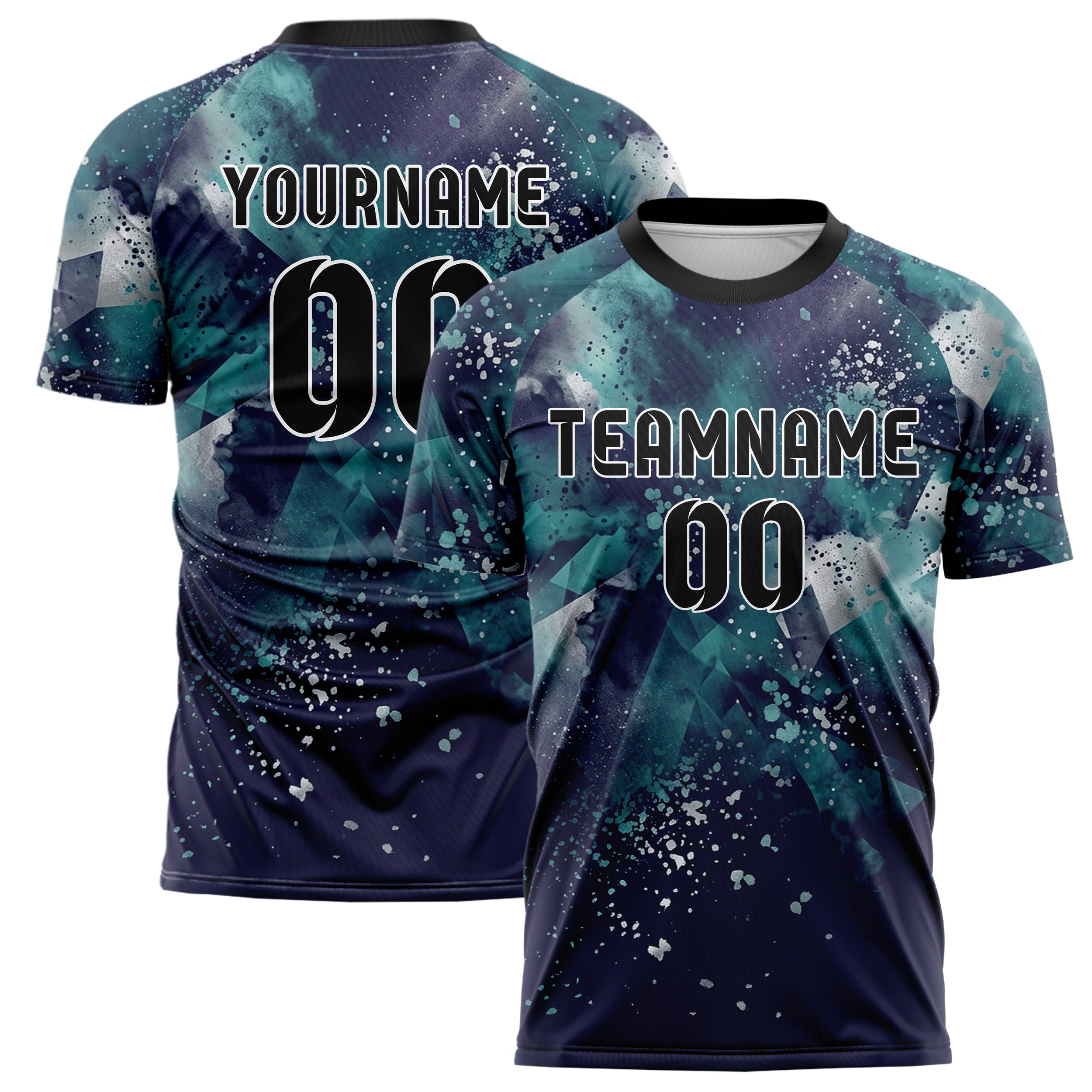 Teal Indigo Silver Nebula Pigment Cloud Custom Soccer Jersey
