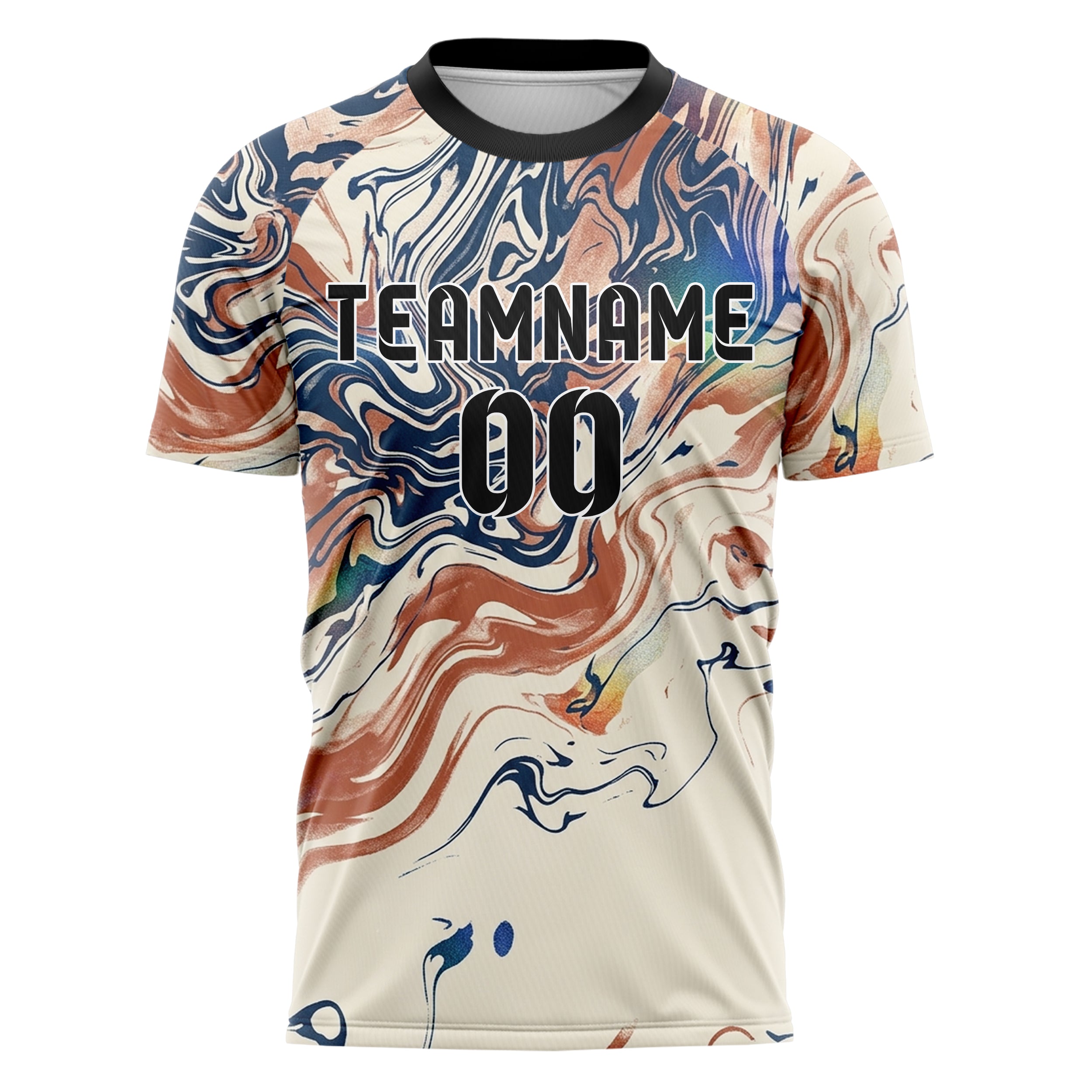 Cream Ink Blue Terracotta Marbled Fluid Contour Custom Soccer Jersey