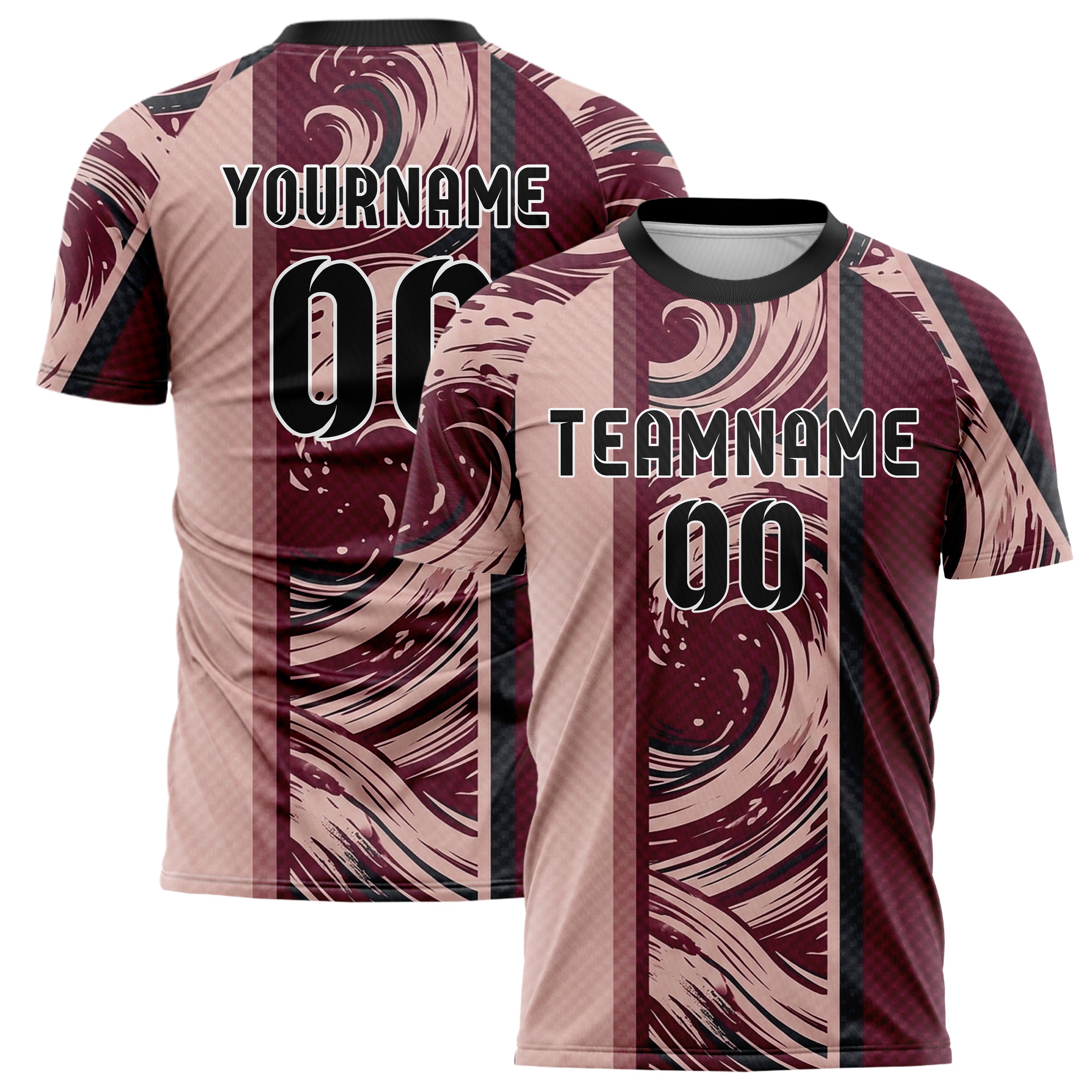 Burgundy Blush Charcoal Tidal Brush Vectors Custom Soccer Jersey