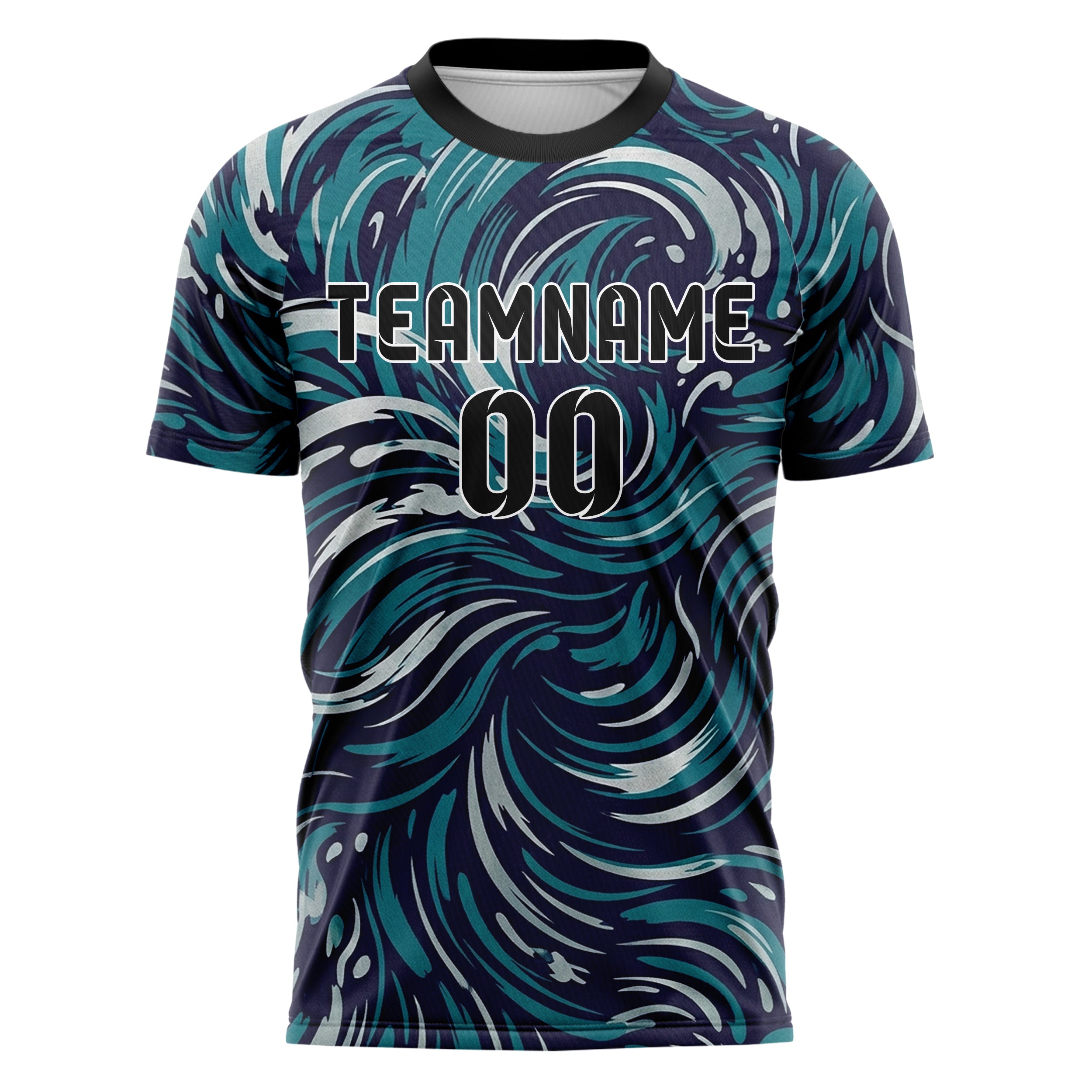 Teal Indigo Silver Tidal Brush Vectors Custom Soccer Jersey