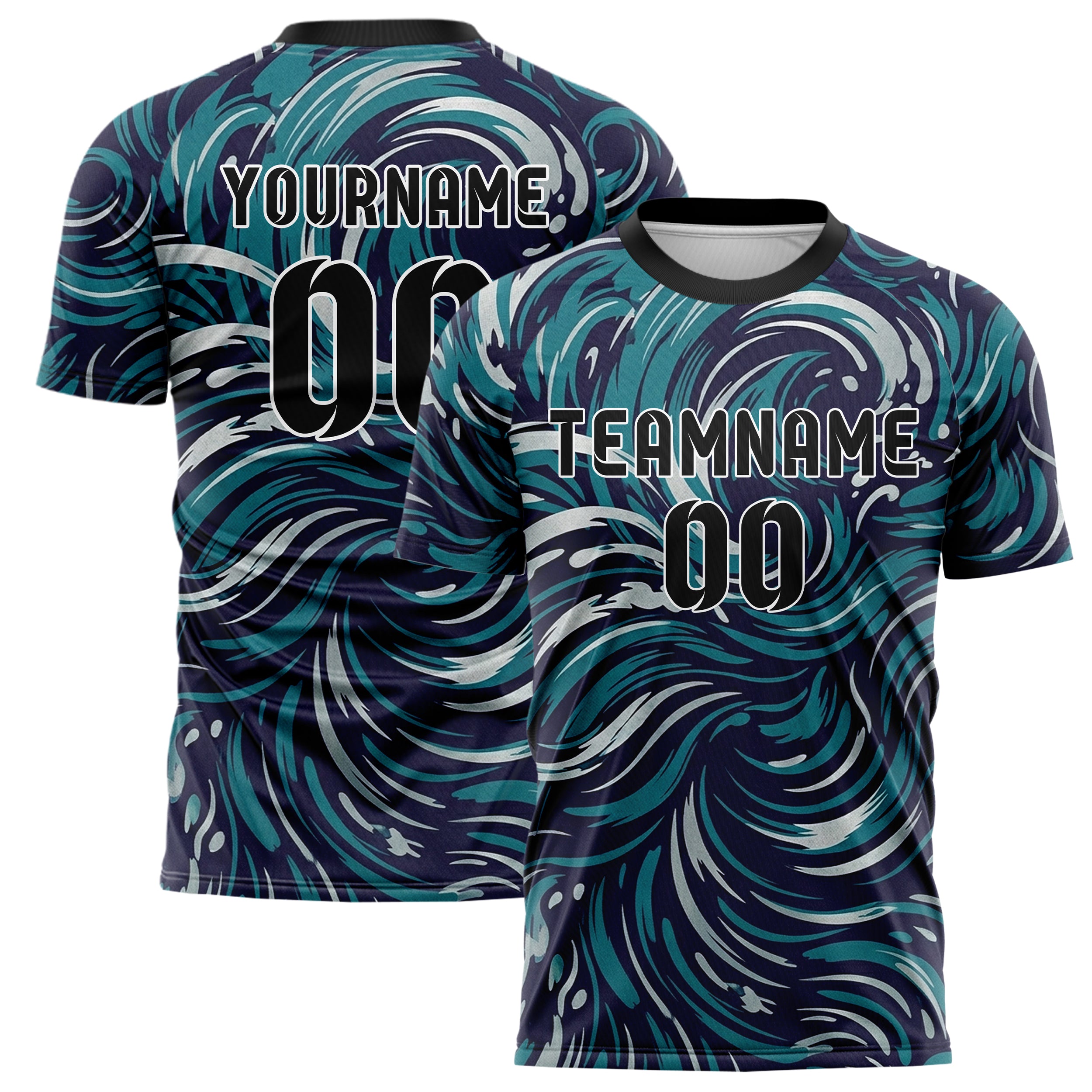 Teal Indigo Silver Tidal Brush Vectors Custom Soccer Jersey