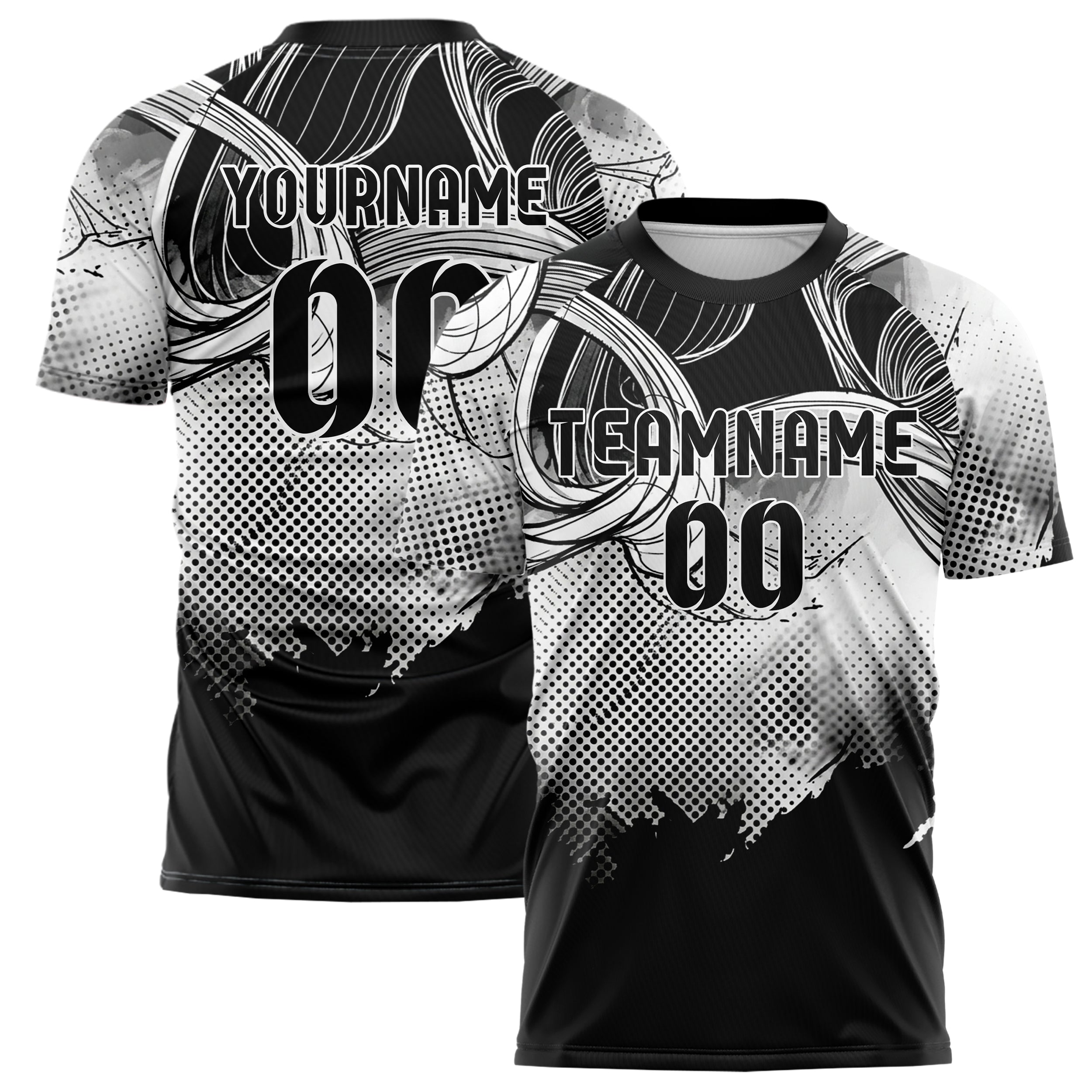 Black White Grey Gallery Line Sculpture Custom Soccer Jersey
