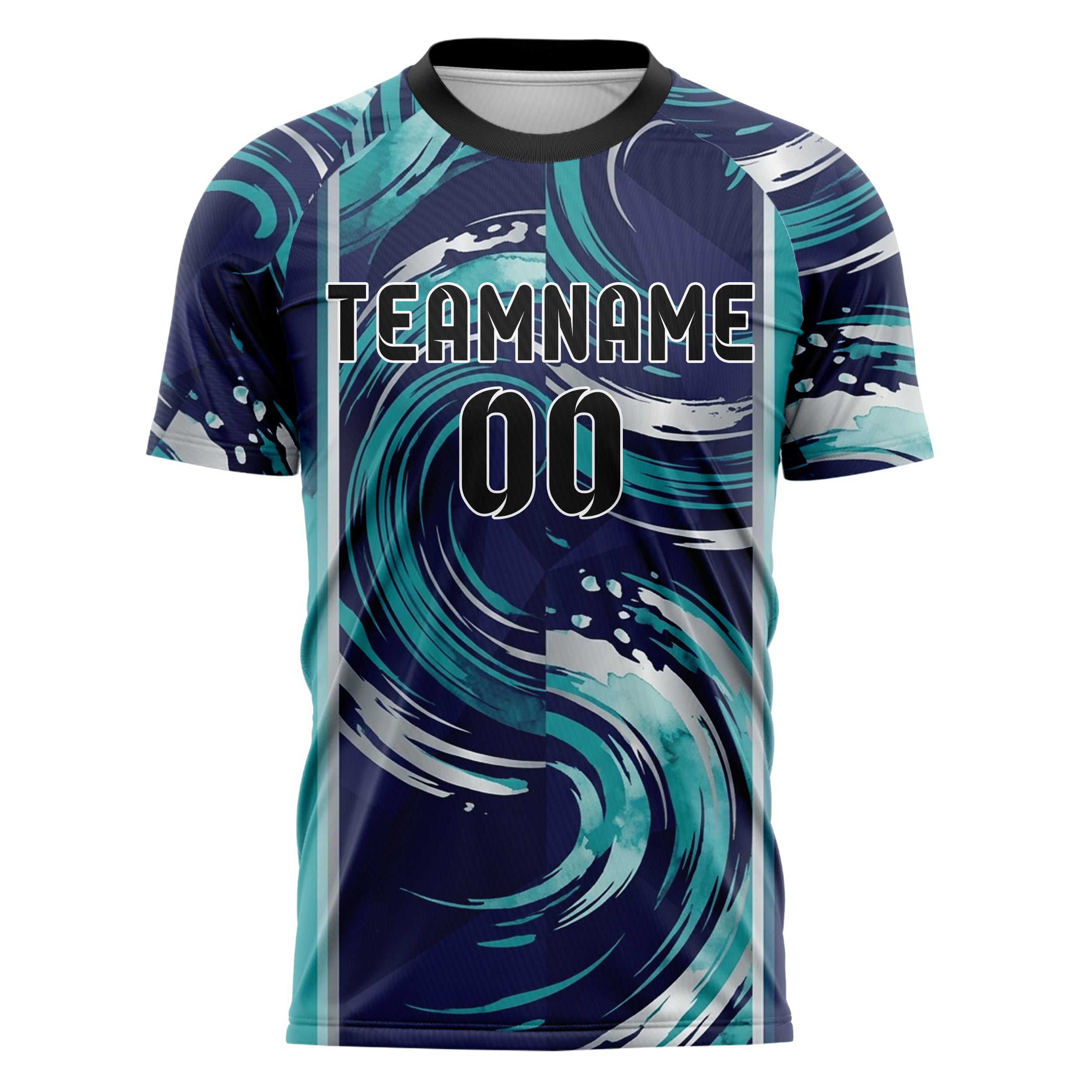 Teal Indigo Silver Tidal Brush Vectors Custom Soccer Jersey