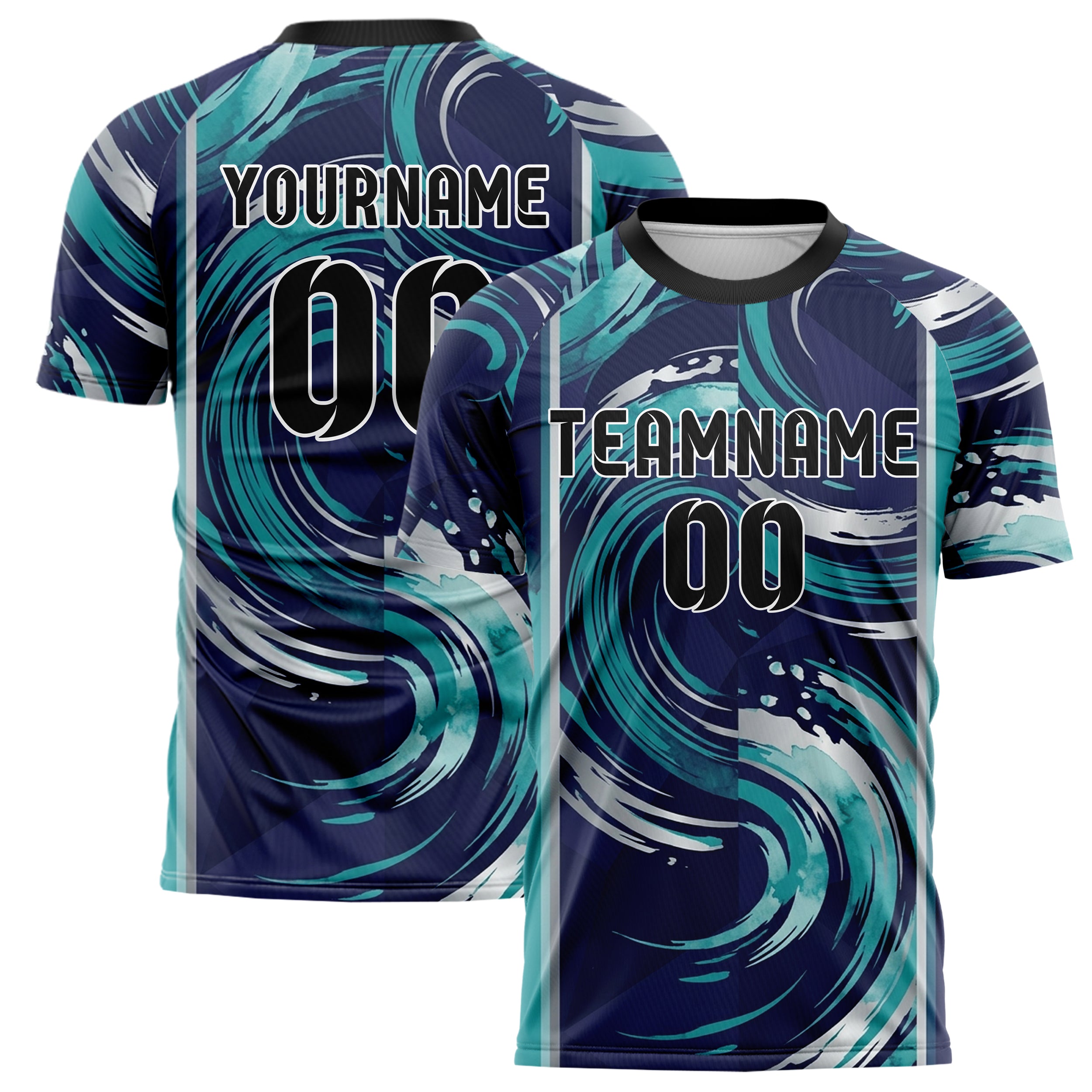 Teal Indigo Silver Tidal Brush Vectors Custom Soccer Jersey