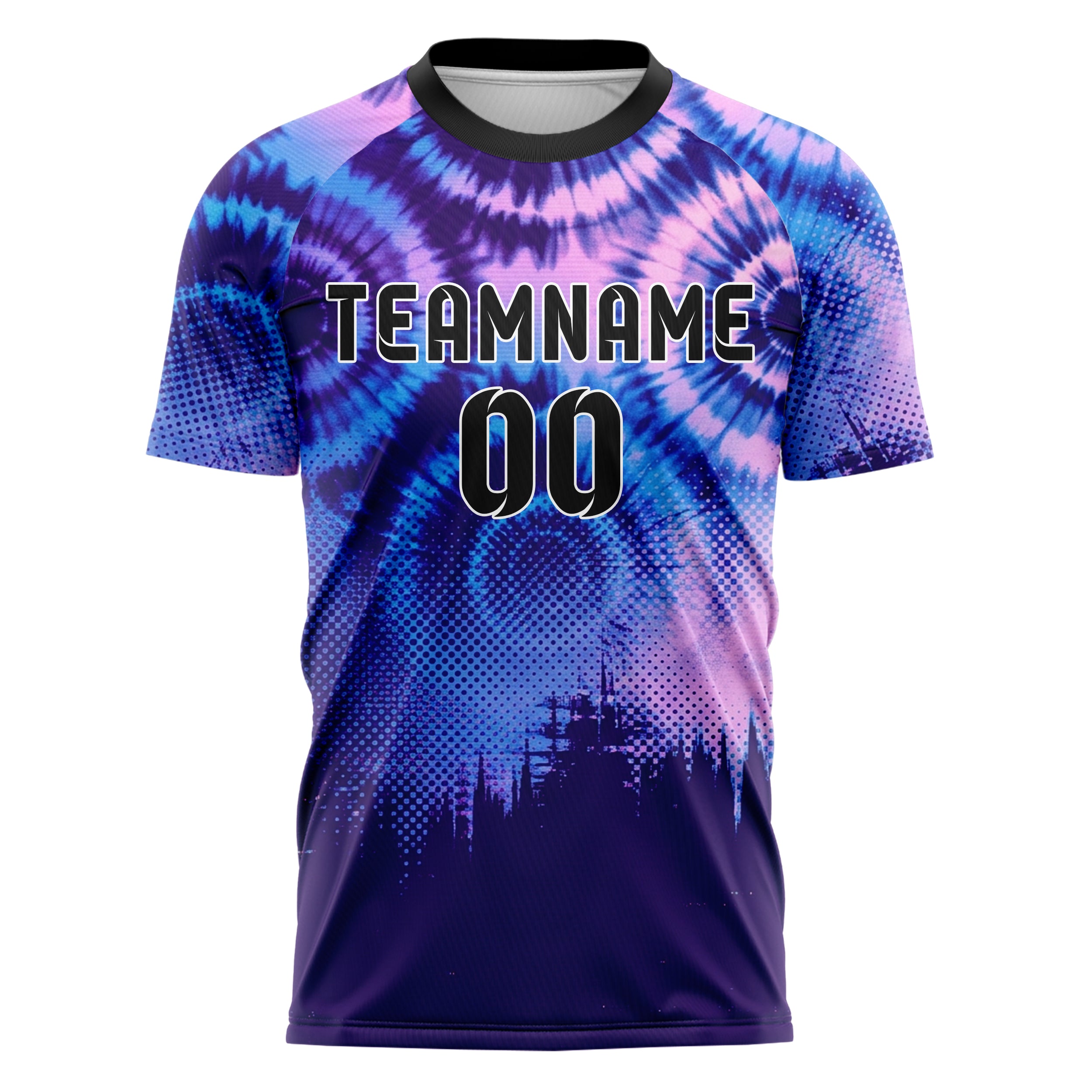 Violet Blue Pink Gradient Tiedye Interference Rings Custom Soccer Jersey