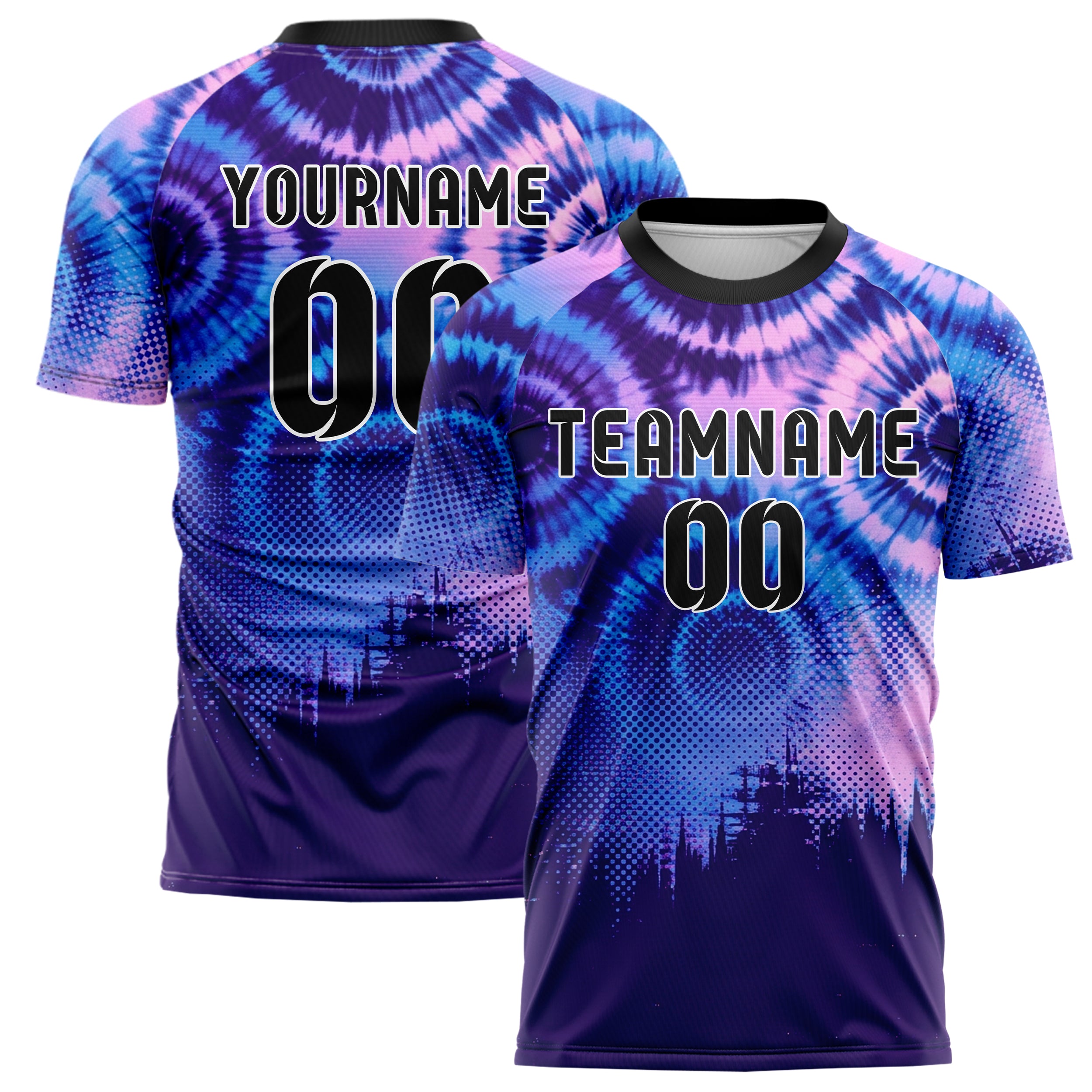 Violet Blue Pink Gradient Tiedye Interference Rings Custom Soccer Jersey