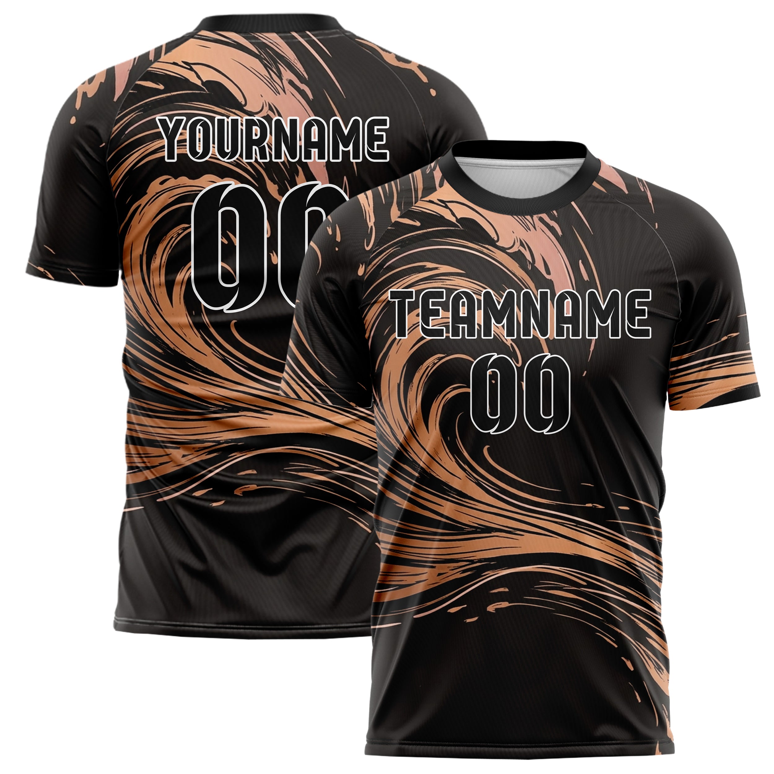 Copper Rose Gold Black Tidal Brush Vectors Custom Soccer Jersey