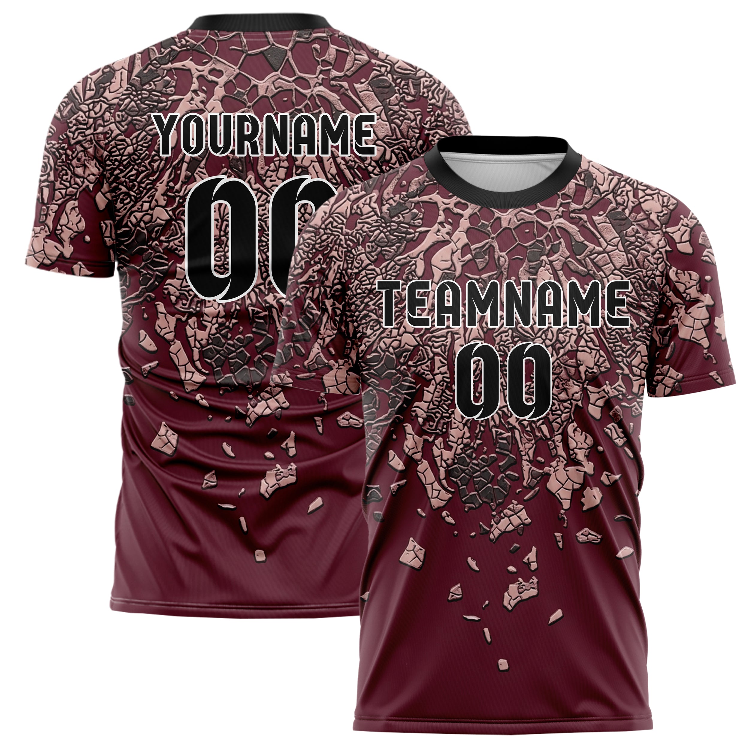 Burgundy Blush Charcoal Ceramic Glaze Crackle Custom Soccer Jersey