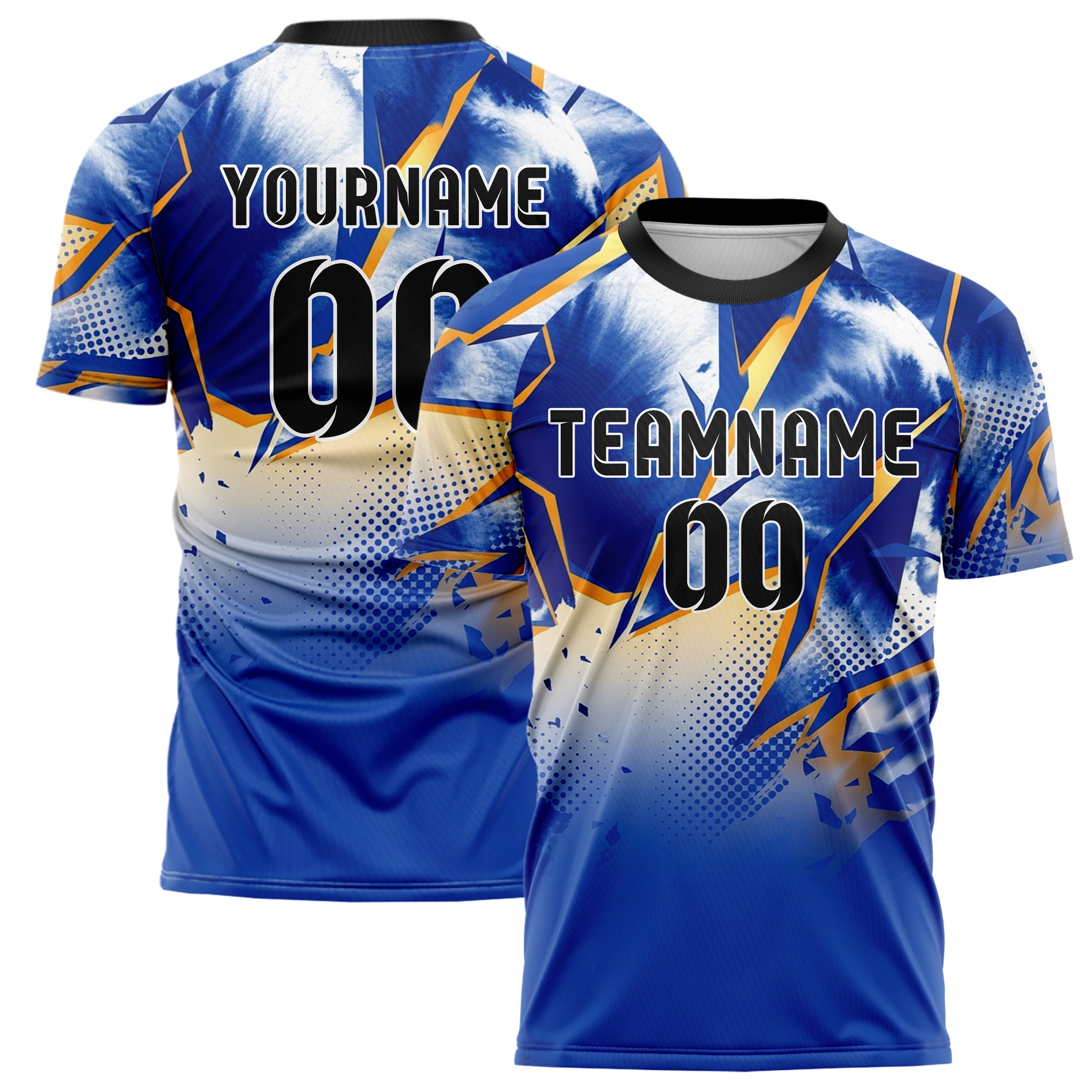 White Cobalt Amber Ink Wash Fracture Custom Soccer Jersey