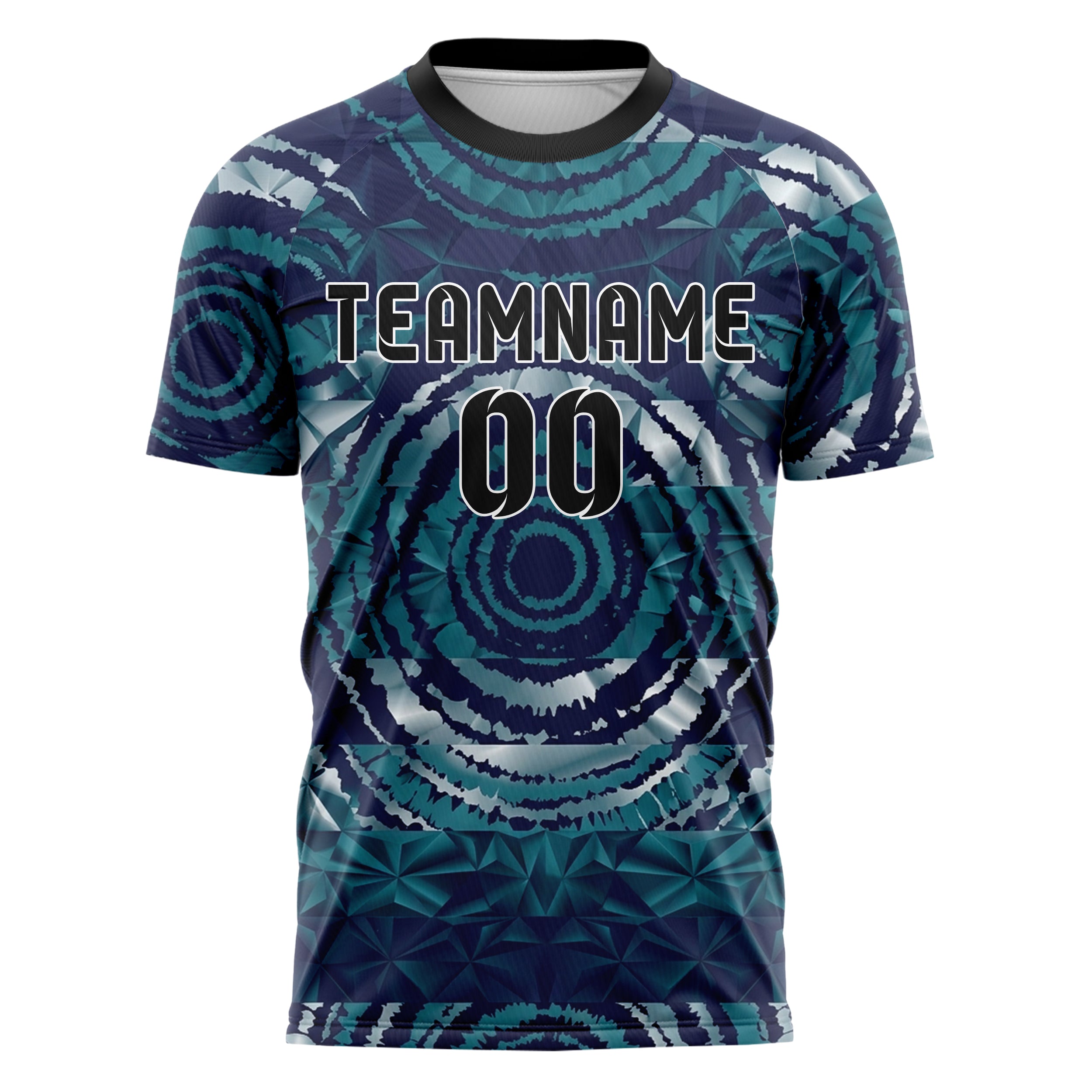 Teal Indigo Silver Tiedye Interference Rings Custom Soccer Jersey