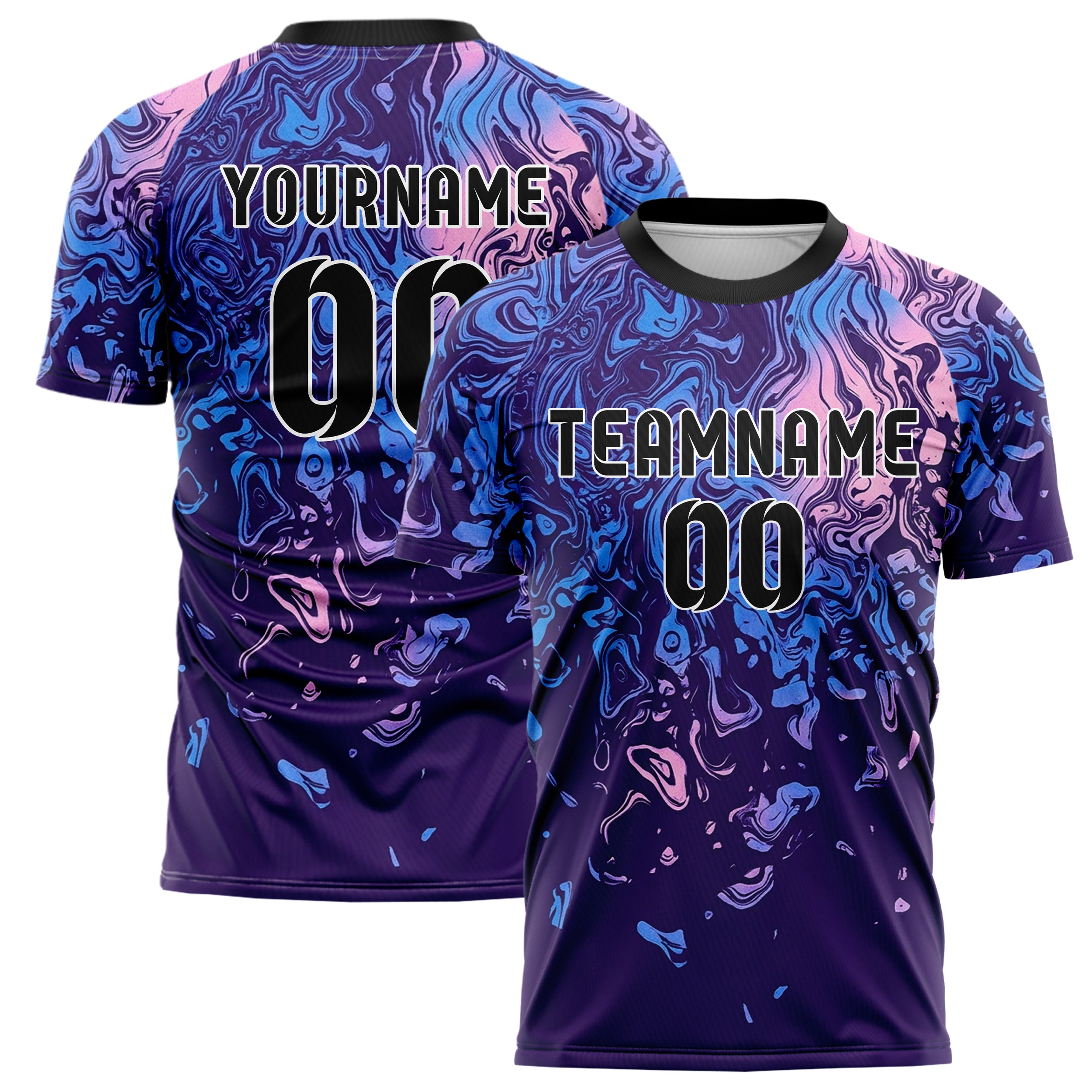 Violet Blue Pink Gradient Marbled Fluid Contour Custom Soccer Jersey