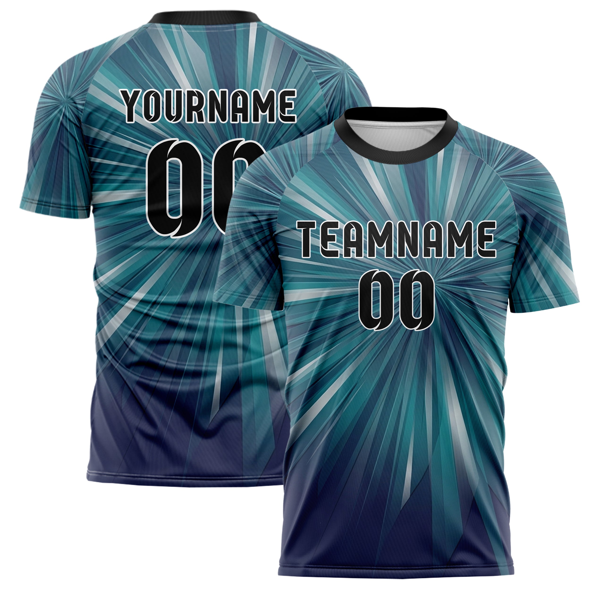 Teal Indigo Silver Prismatic Light Field Custom Soccer Jersey