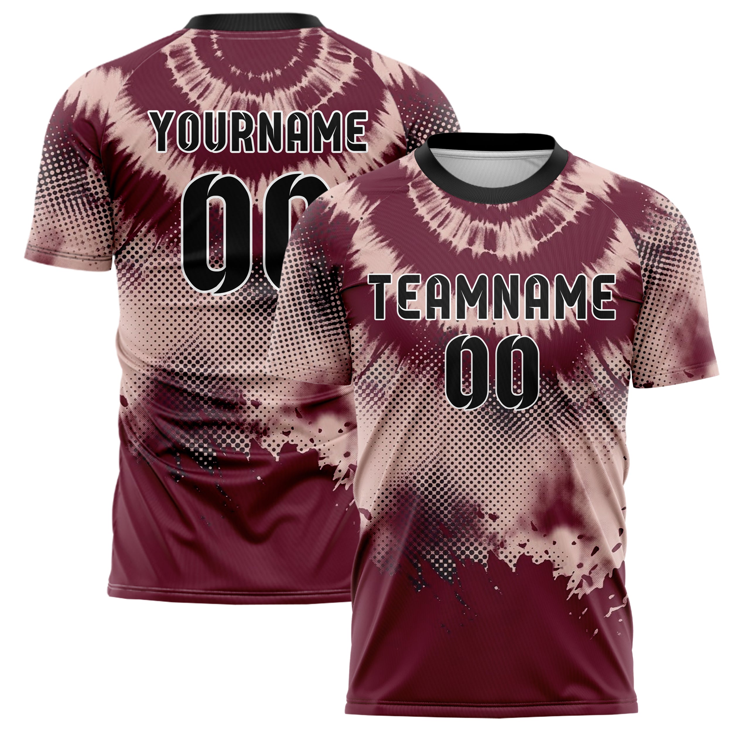Burgundy Blush Charcoal Tiedye Interference Rings Custom Soccer Jersey