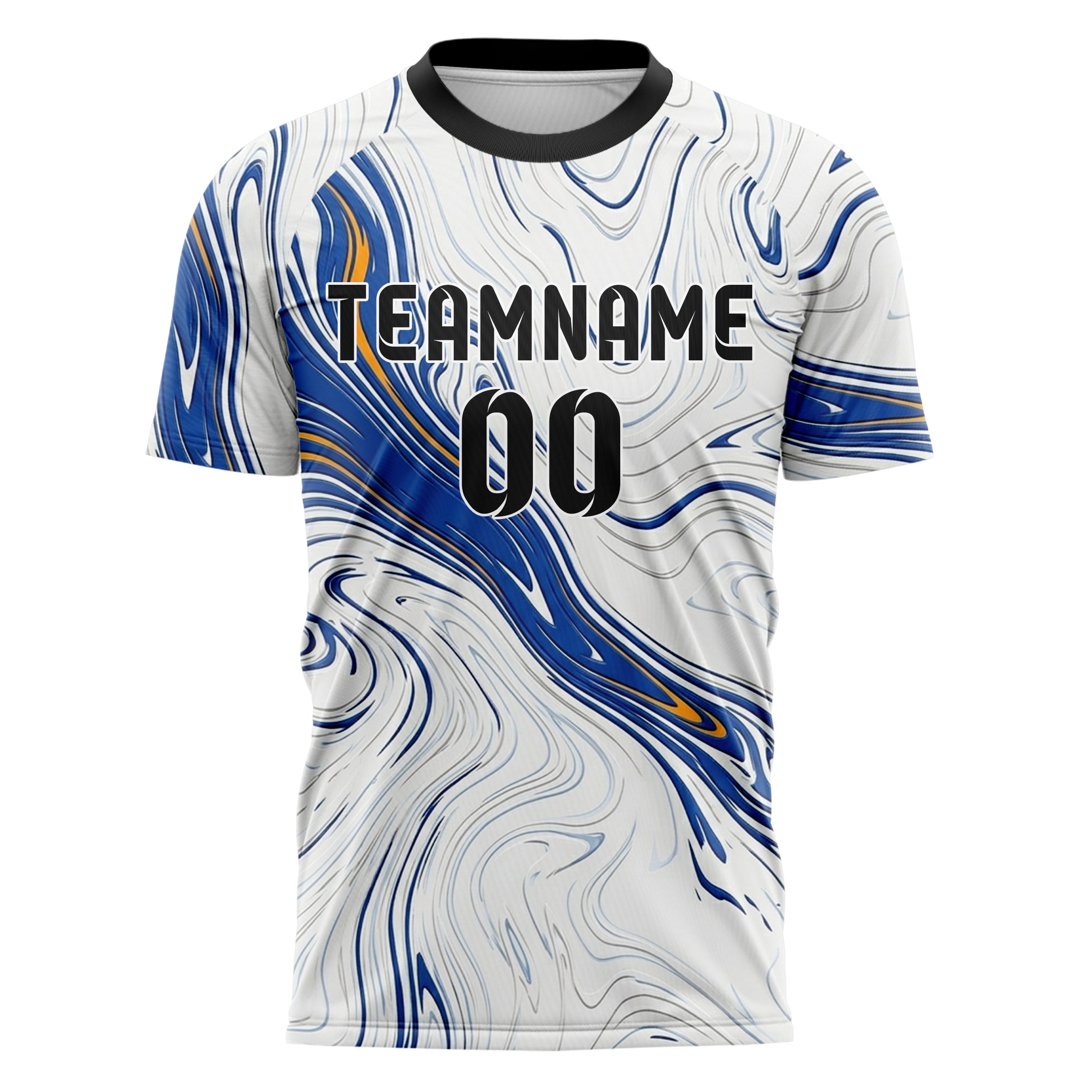White Cobalt Amber Marbled Fluid Contour Custom Soccer Jersey