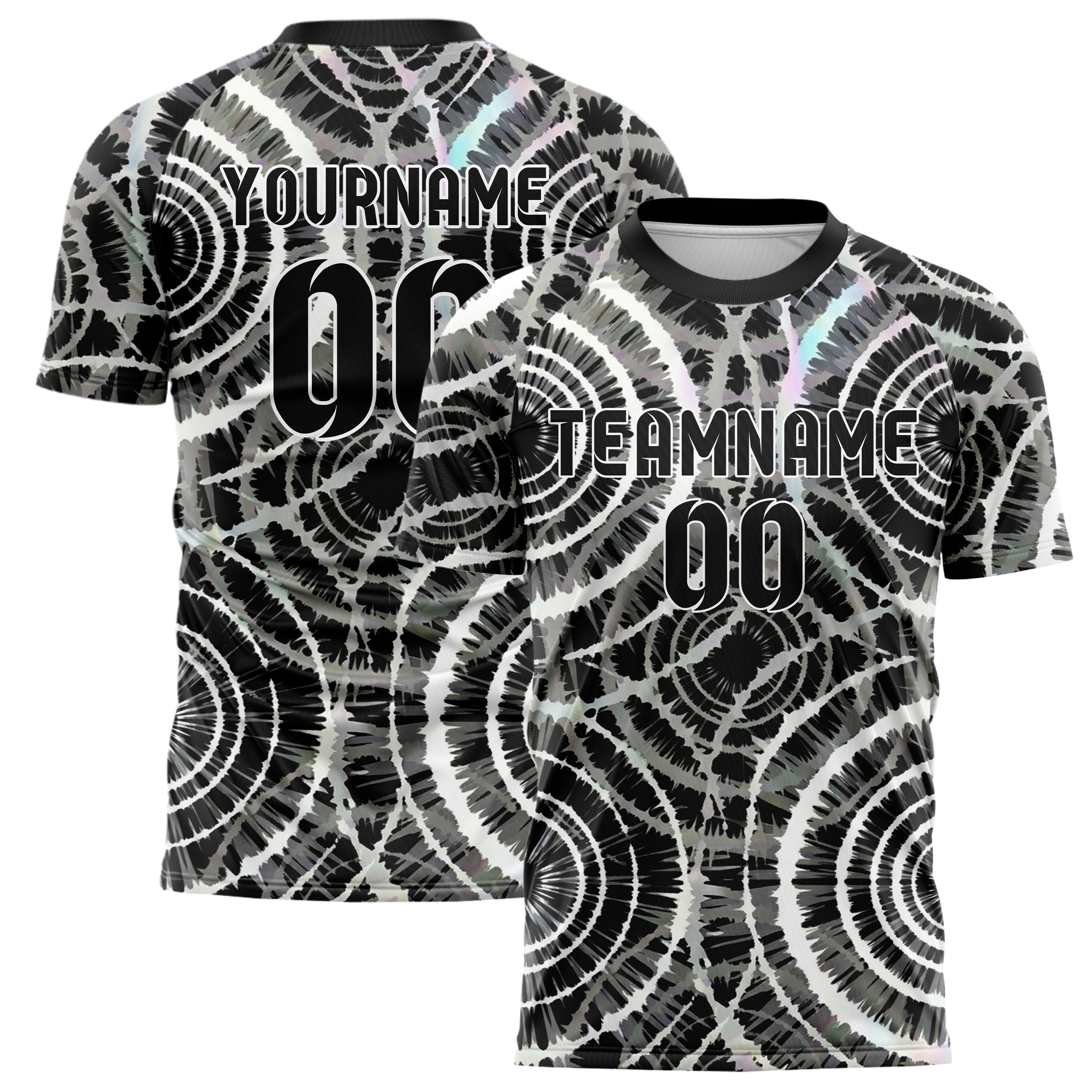 Black White Grey Tiedye Interference Rings Custom Soccer Jersey