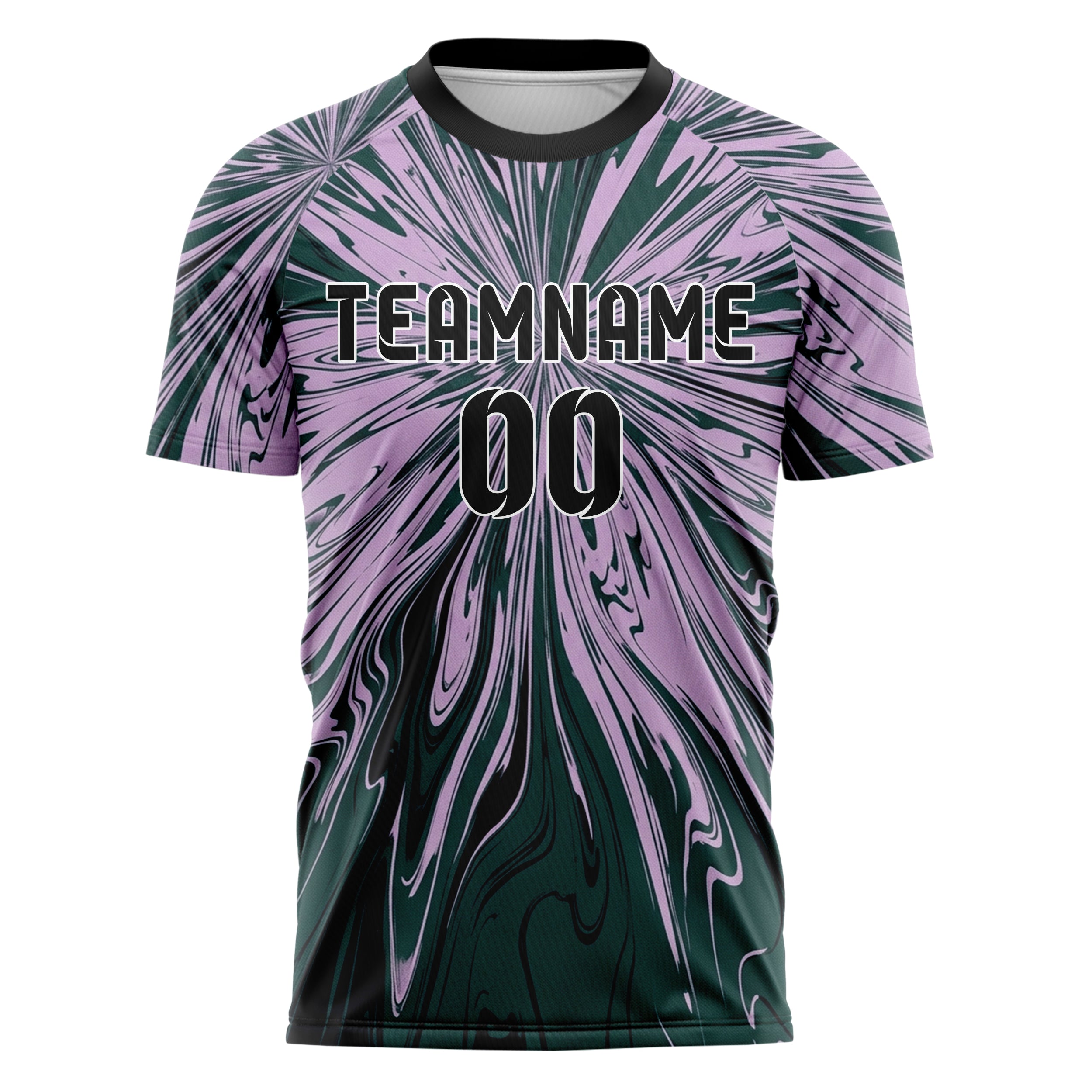 Emerald Lilac Black Marbled Fluid Contour Custom Soccer Jersey