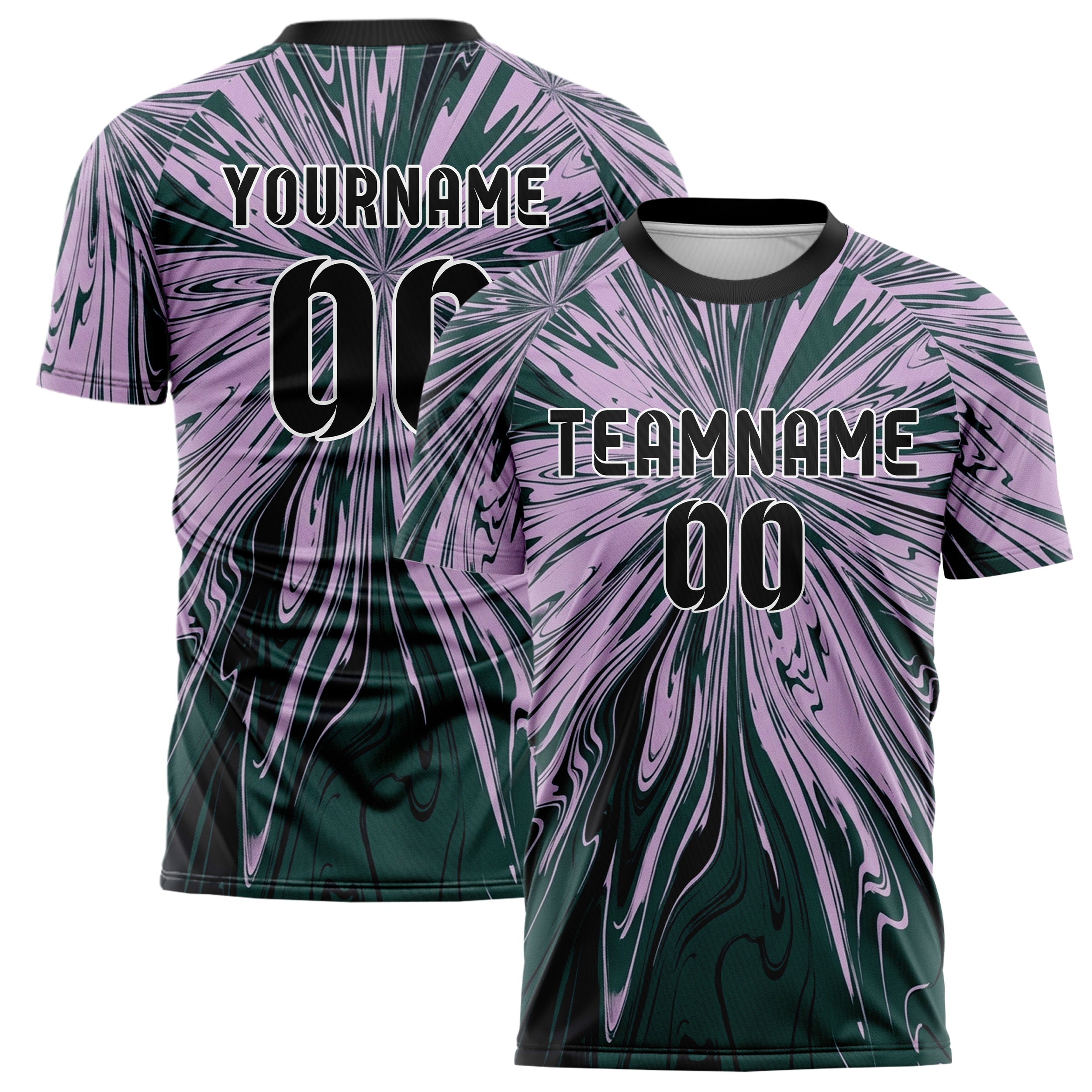 Emerald Lilac Black Marbled Fluid Contour Custom Soccer Jersey