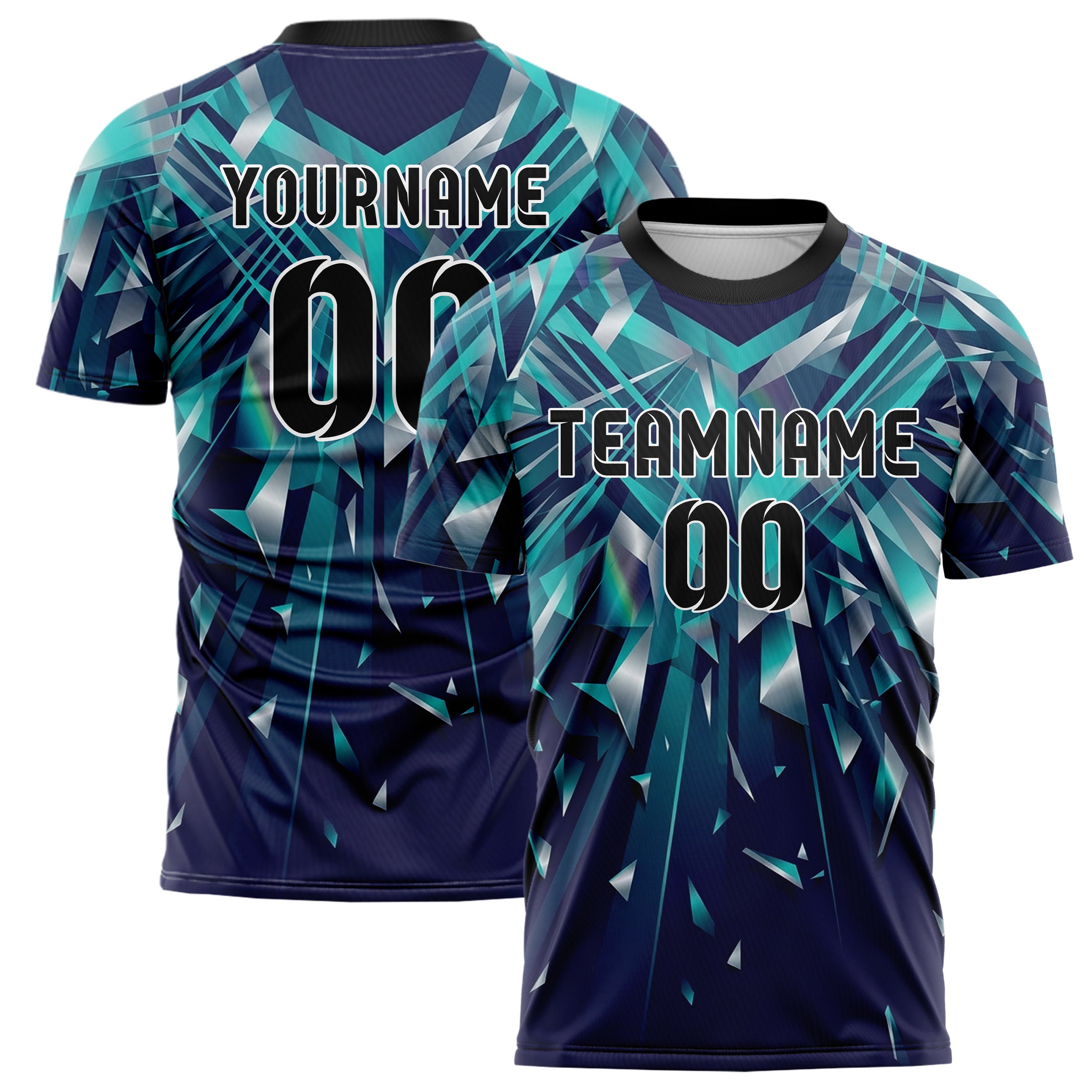 Teal Indigo Silver Prismatic Light Field Custom Soccer Jersey