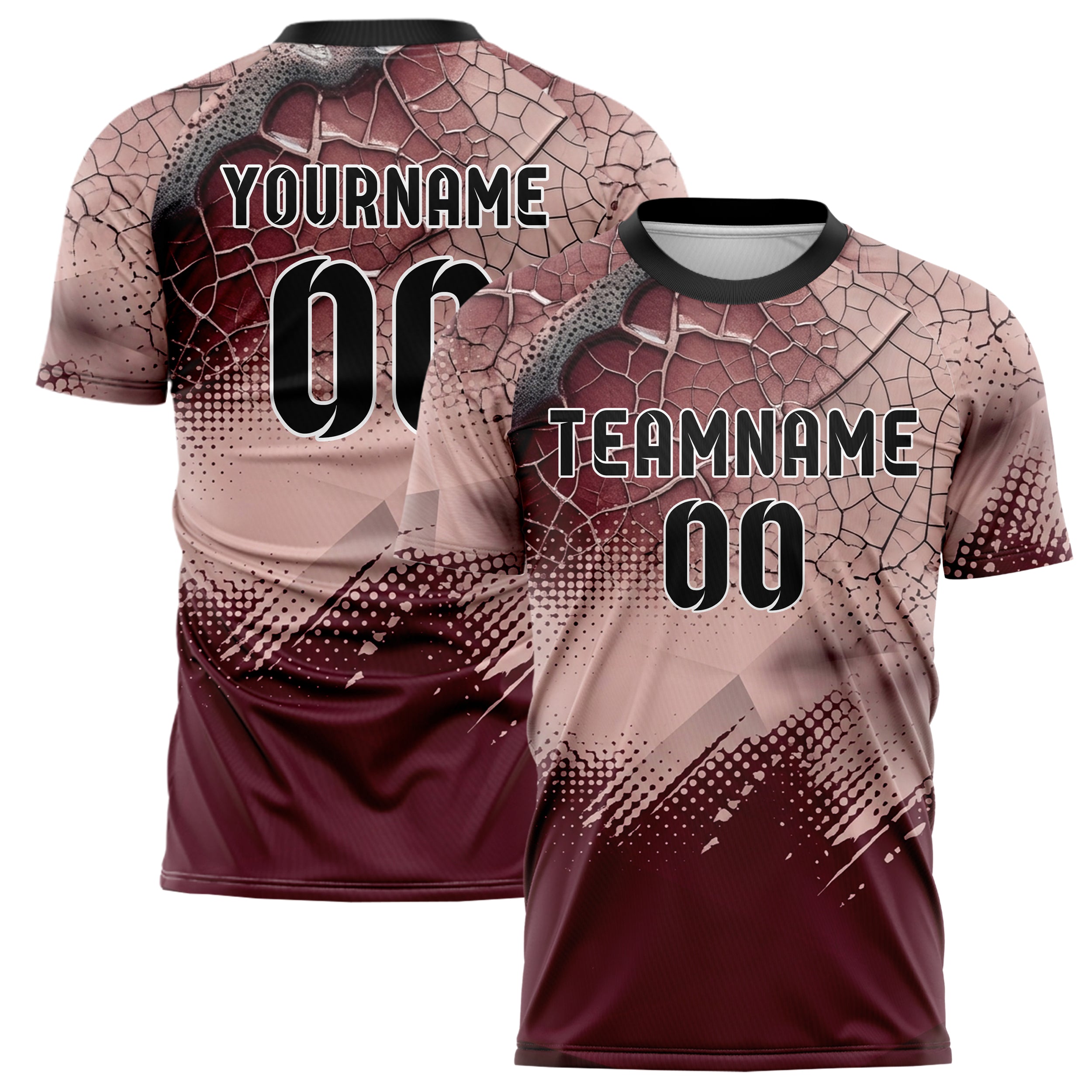 Burgundy Blush Charcoal Ceramic Glaze Crackle Custom Soccer Jersey