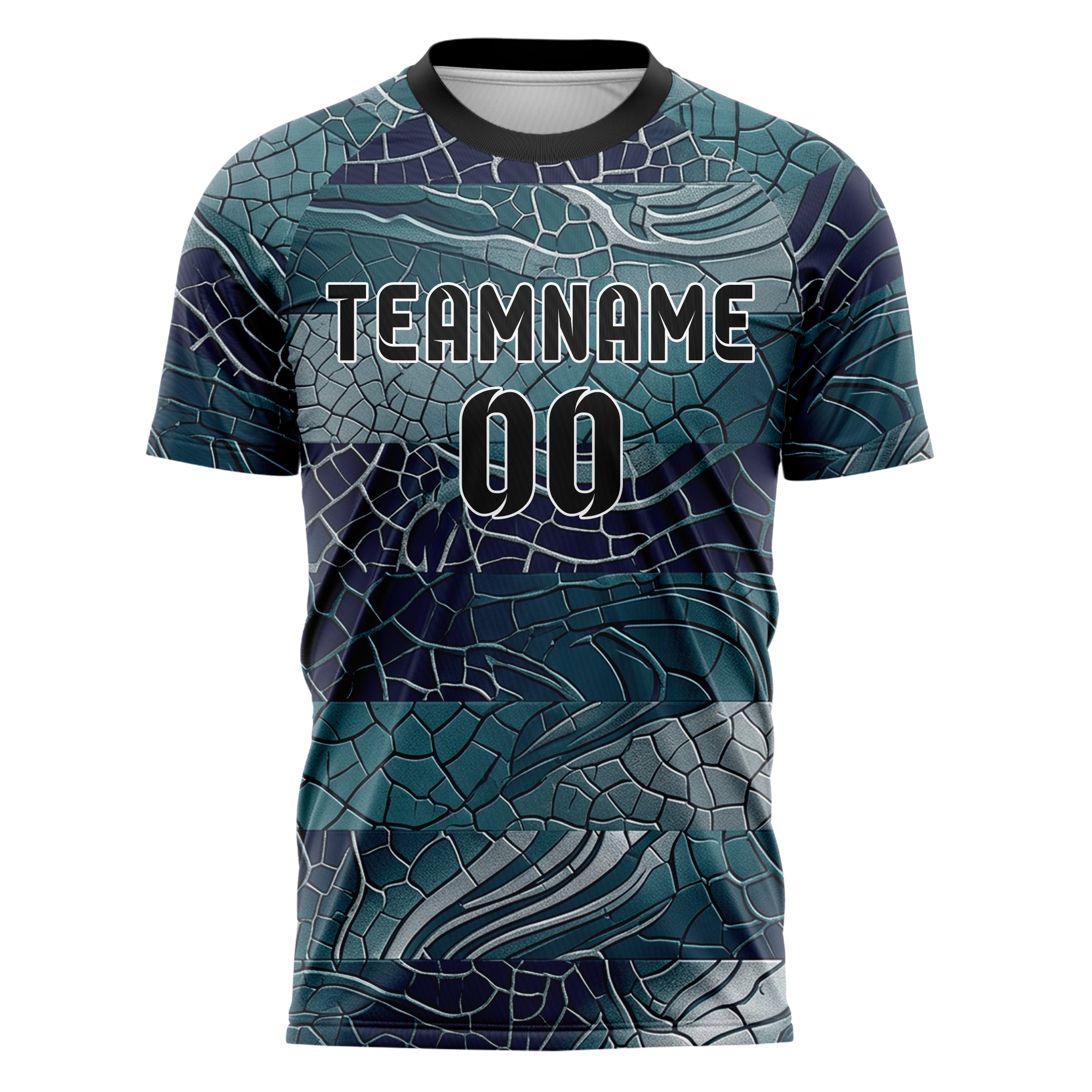 Teal Indigo Silver Ceramic Glaze Crackle Custom Soccer Jersey