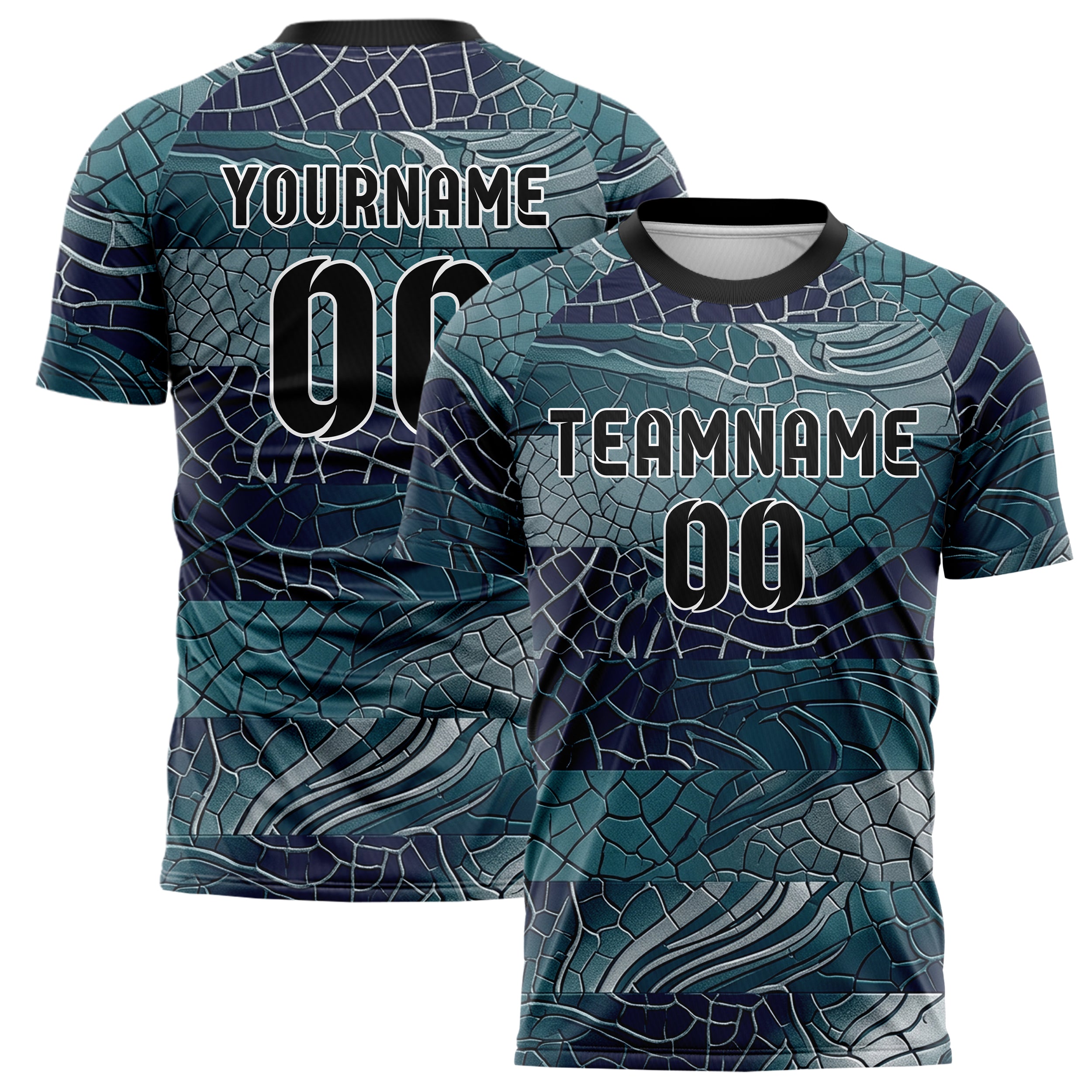 Teal Indigo Silver Ceramic Glaze Crackle Custom Soccer Jersey