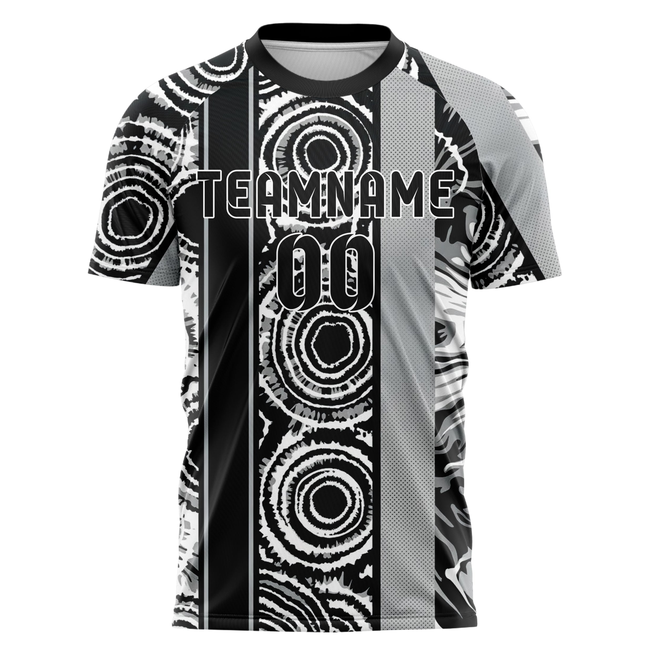 Black White Grey Tiedye Interference Rings Custom Soccer Jersey
