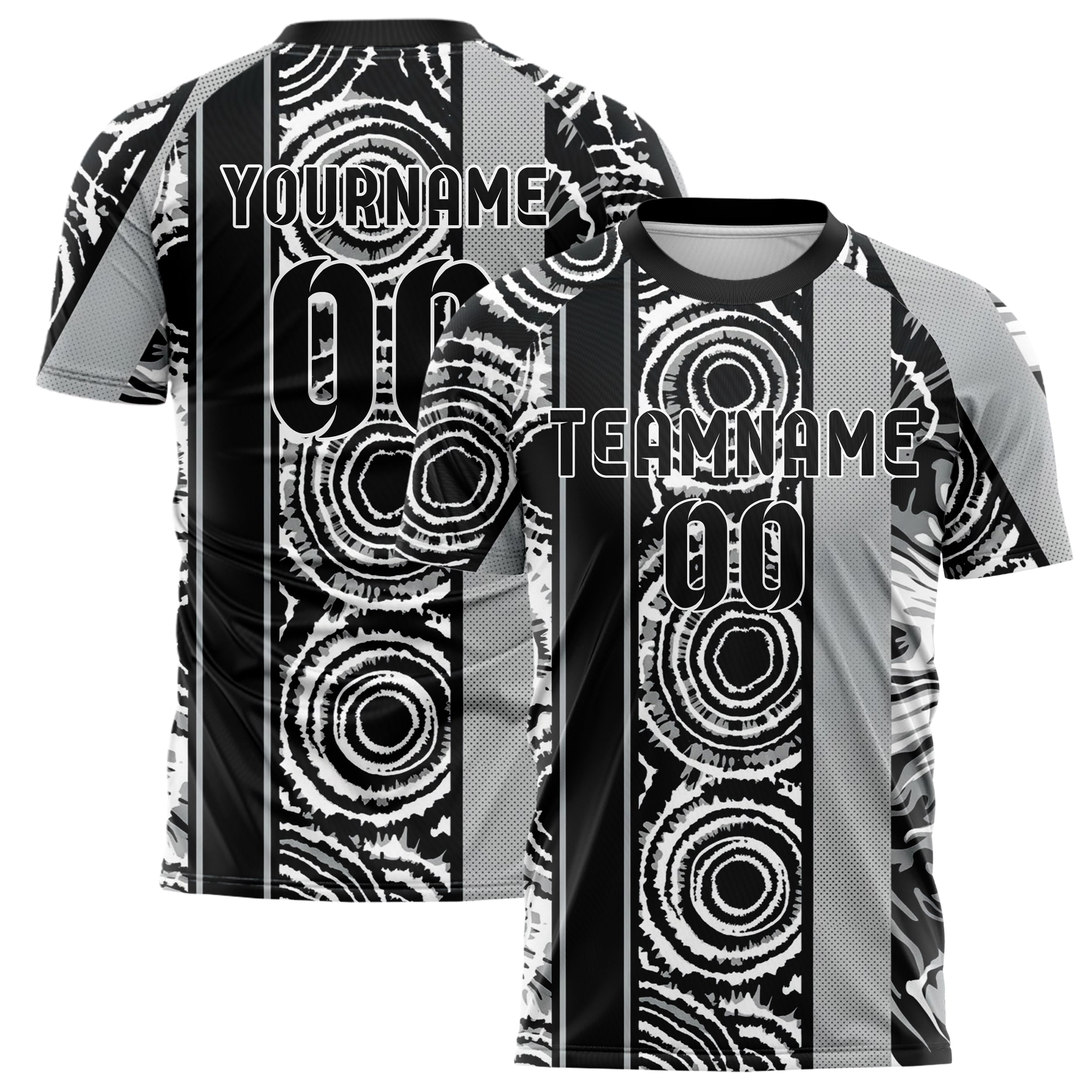 Black White Grey Tiedye Interference Rings Custom Soccer Jersey